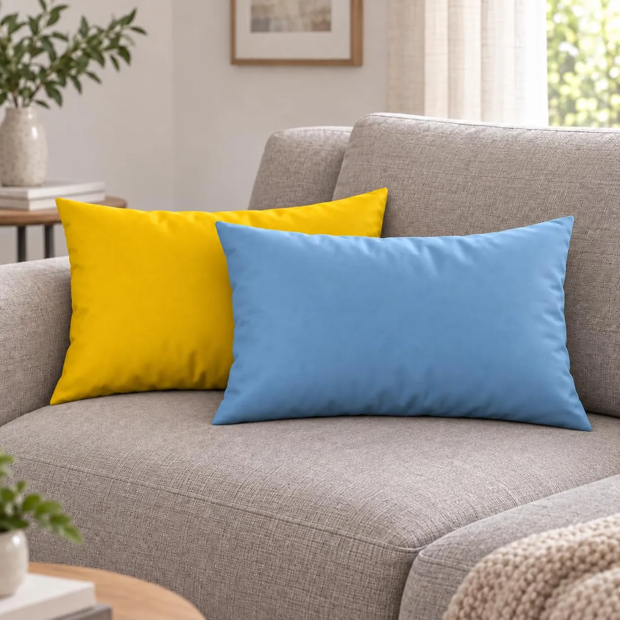 PETTI Artigiani Italiani Coppia di Federe Cuscino 50x30 cm in Microfibra Double Face Celeste Giallo, Set di 2 - immagine 2
