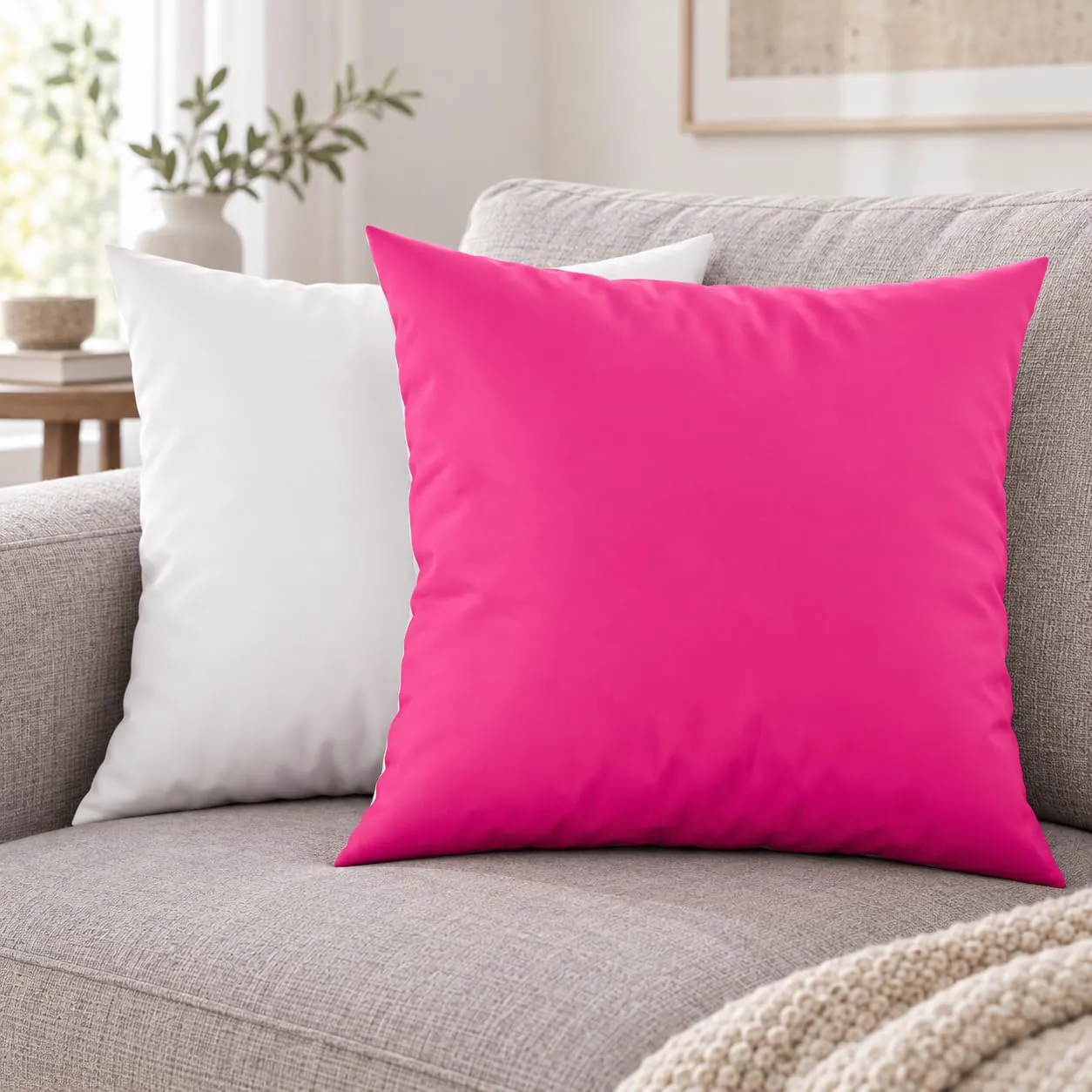PETTI Artigiani Italiani Federe Cuscino 65x65 cm in Microfibra Double Face Fucsia Bianco, Set di 2 - immagine 2