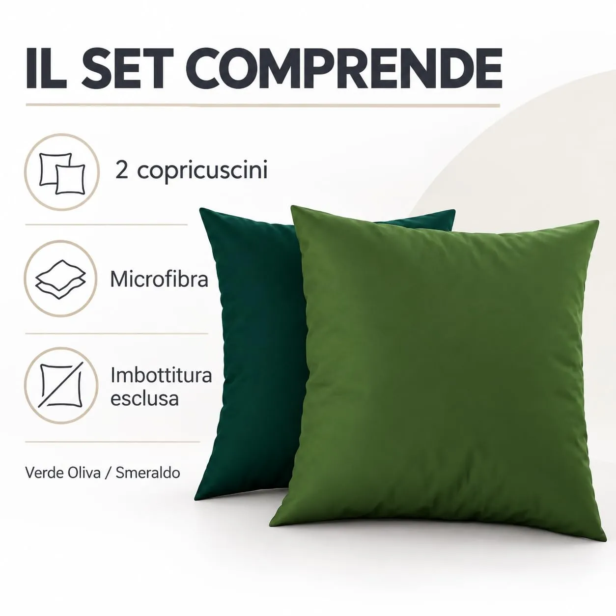PETTI Artigiani Italiani Federe Cuscino 35x35 cm in Microfibra, Set 2 Fodere Double Face, Verde Oliva Smeraldo - immagine 5