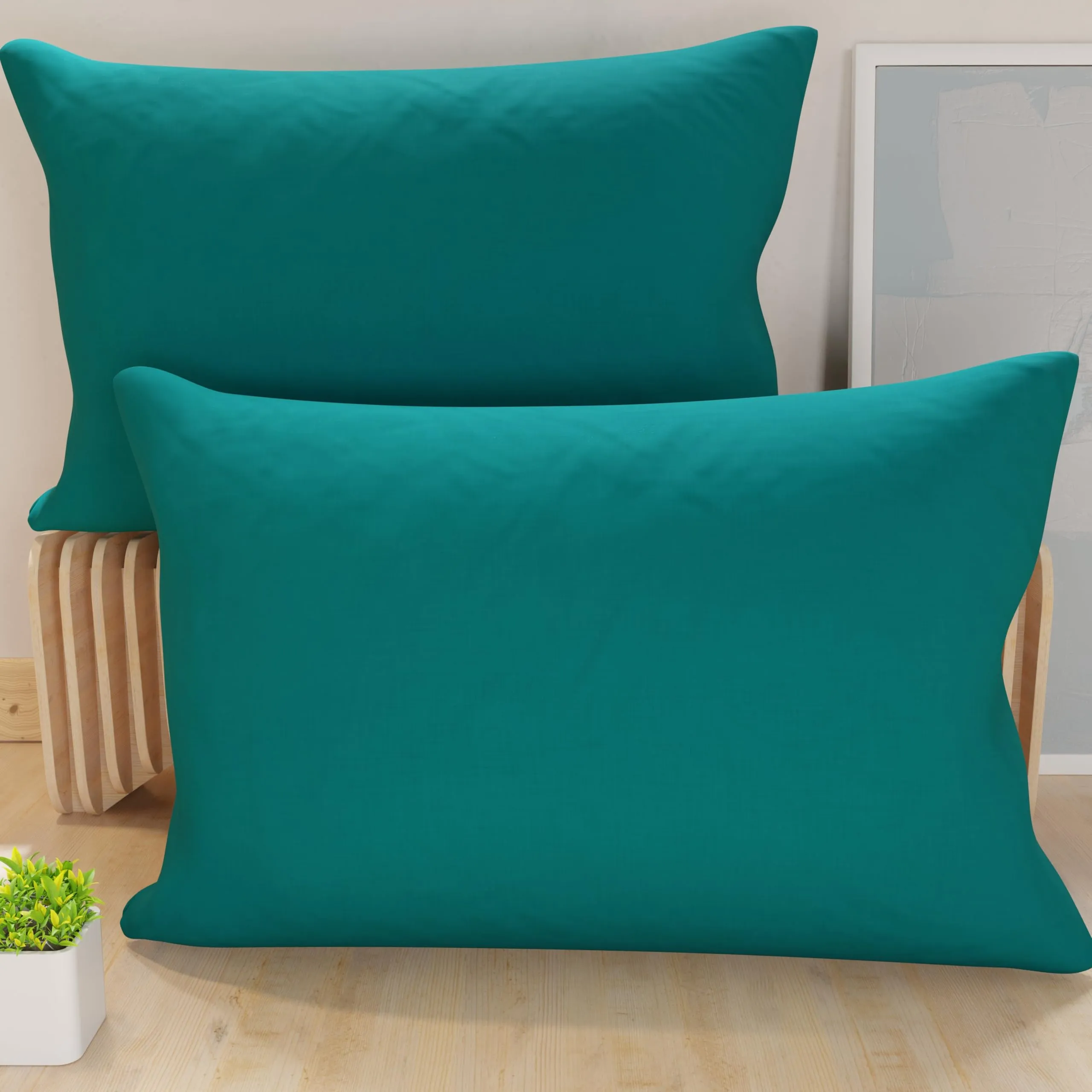 PETTI Artigiani Italiani Coppia di Federe Cuscino 80x50 cm in Microfibra, Tinta Unita Tiffany, Set 2 - immagine 1
