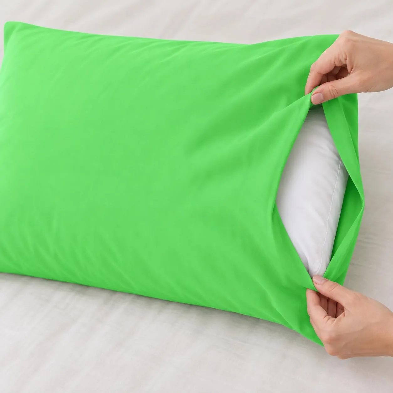 PETTI Artigiani Italiani Federe Cuscino 60x40 cm in Microfibra, Set 2, Verde Mela - immagine 6