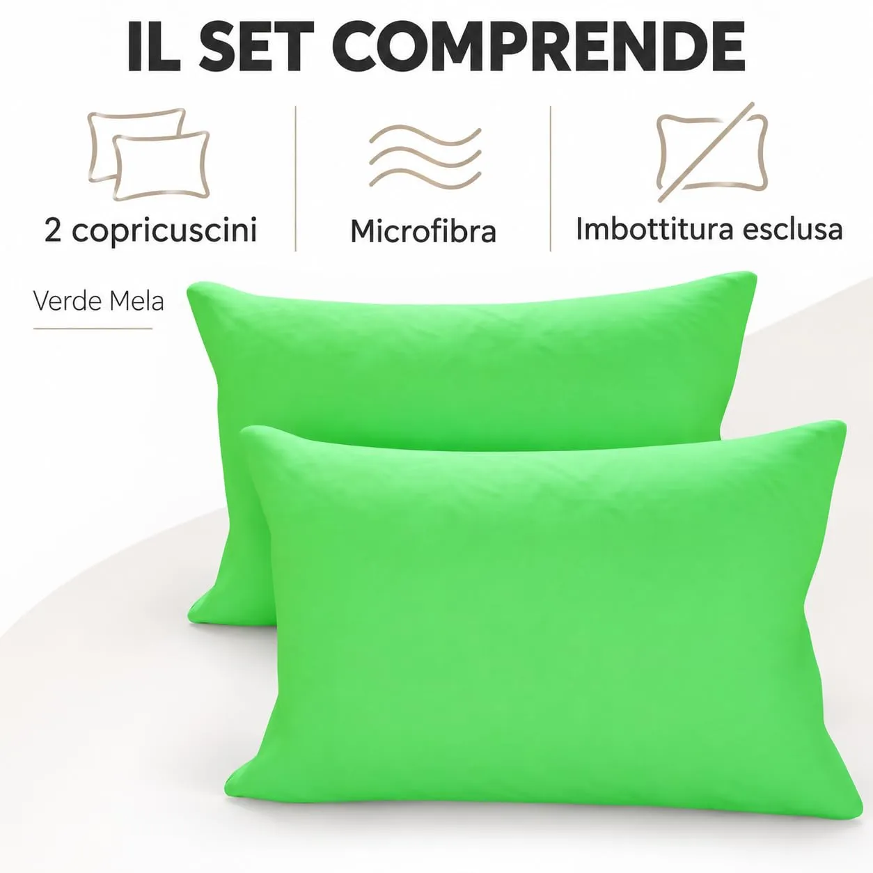 PETTI Artigiani Italiani Federe Cuscino in Microfibra, 70x50 cm, Set 2, Verde Mela - immagine 5