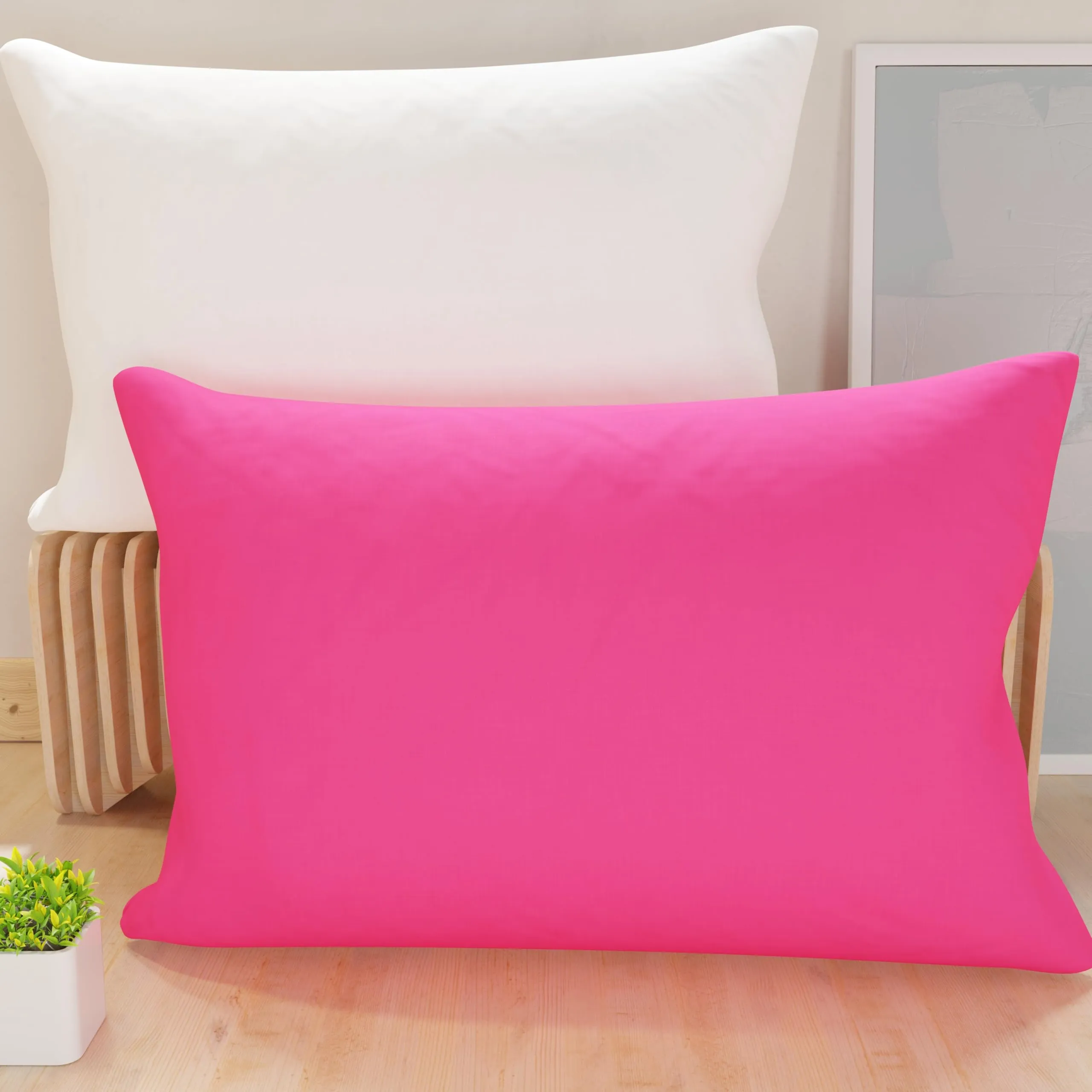 PETTI Artigiani Italiani Coppia di Federe Cuscino 70x50 cm in Microfibra Double Face, Fucsia Bianco, Set di 2 - immagine 1