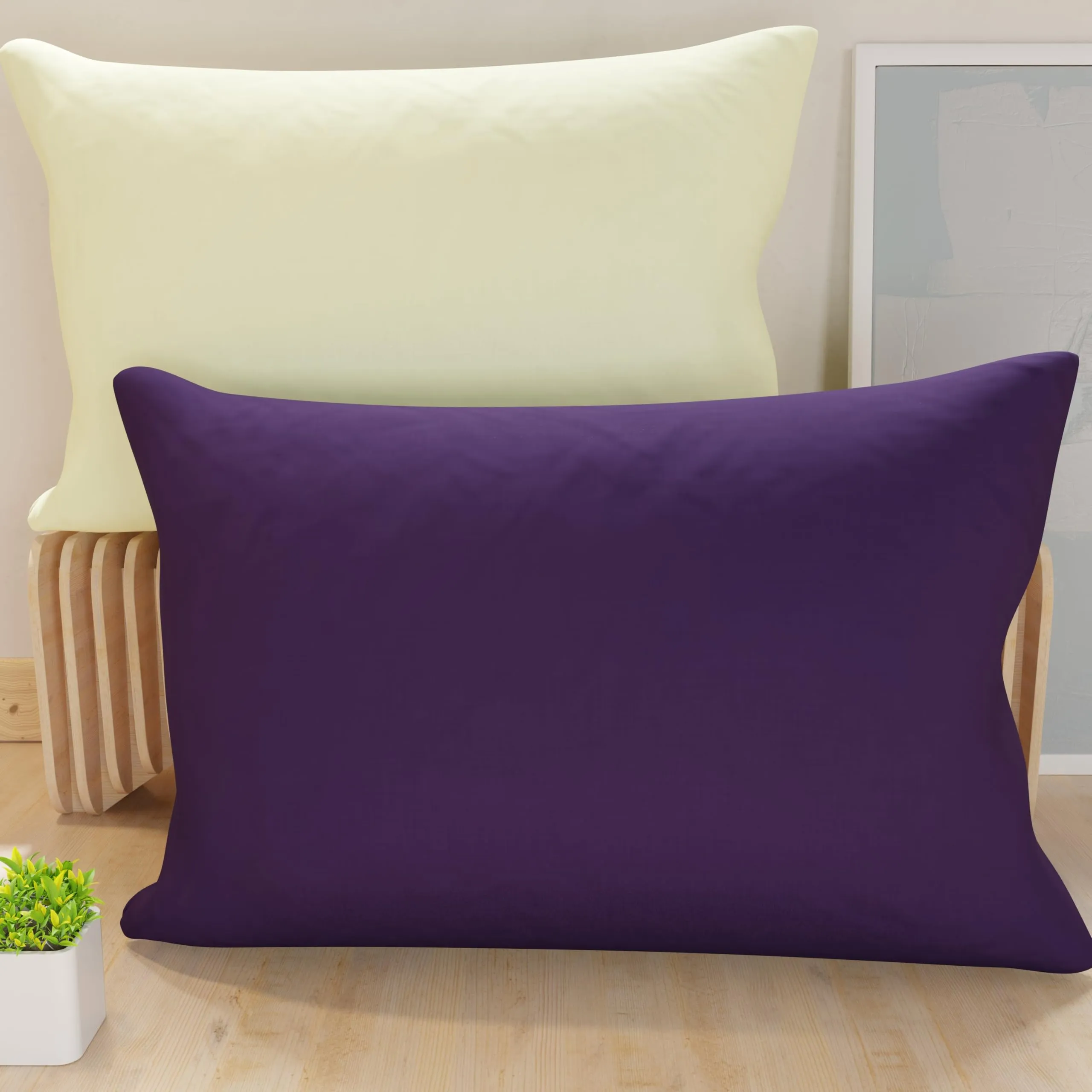 PETTI Artigiani Italiani Federe Cuscino in Microfibra 60x40 cm, Set 2 Fodere Double Face Viola Panna - immagine 1