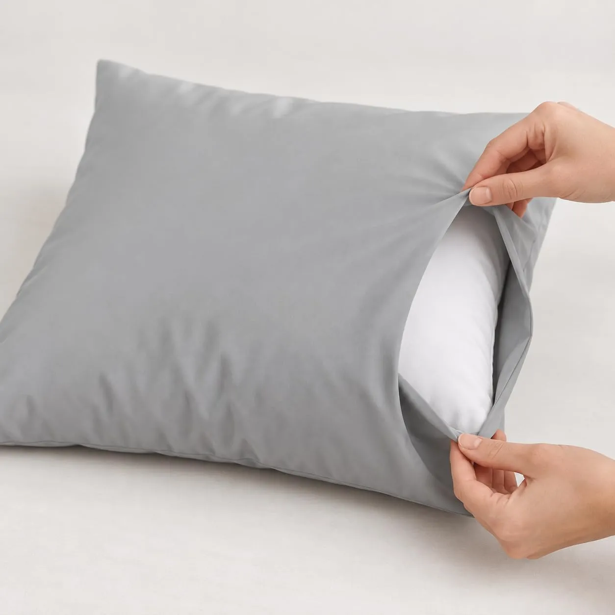 PETTI Artigiani Italiani Coppia di Federe Cuscino 50x30 cm in Microfibra Double Face Bianco Grigio Chiaro, Set 2 Pezzi - immagine 6