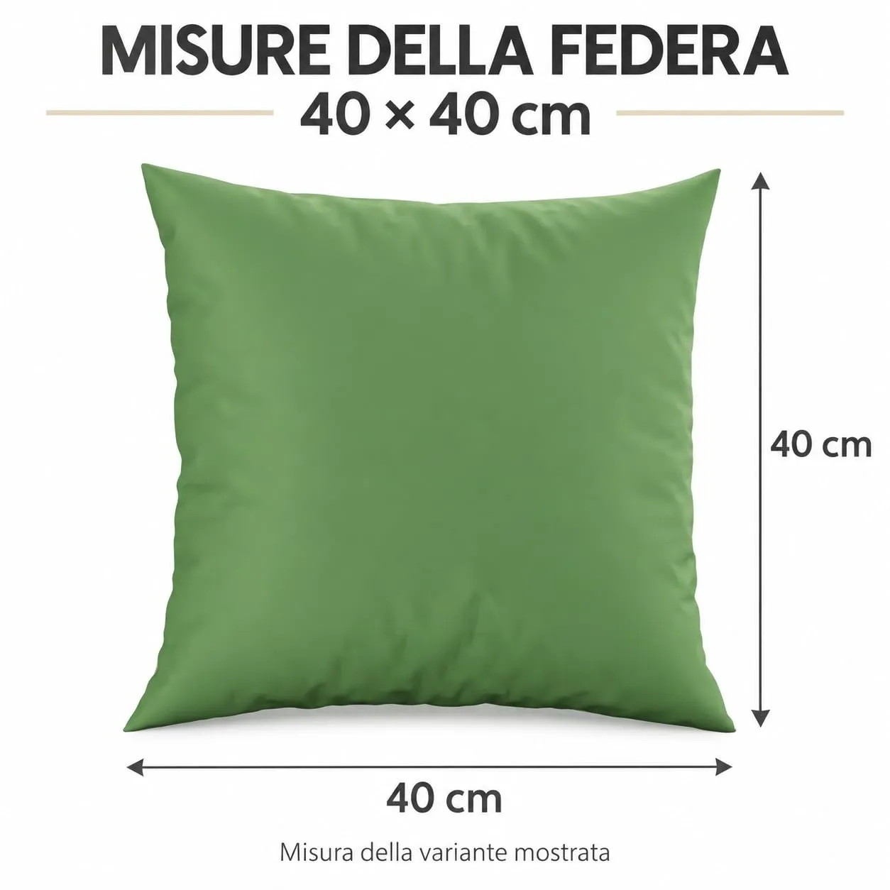 PETTI Artigiani Italiani Coppia di Federe Cuscino 40x40 cm in Microfibra Double Face Verde Oliva Panna, Set di 2 - immagine 4