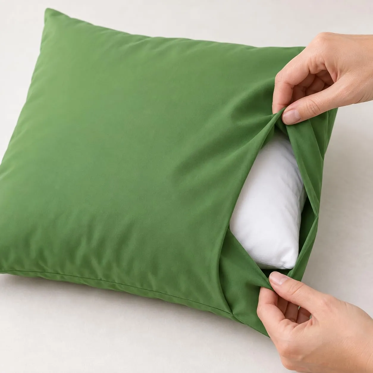 PETTI Artigiani Italiani Coppia di Federe Cuscino 40x40 cm in Microfibra Double Face Verde Oliva Panna, Set di 2 - immagine 6