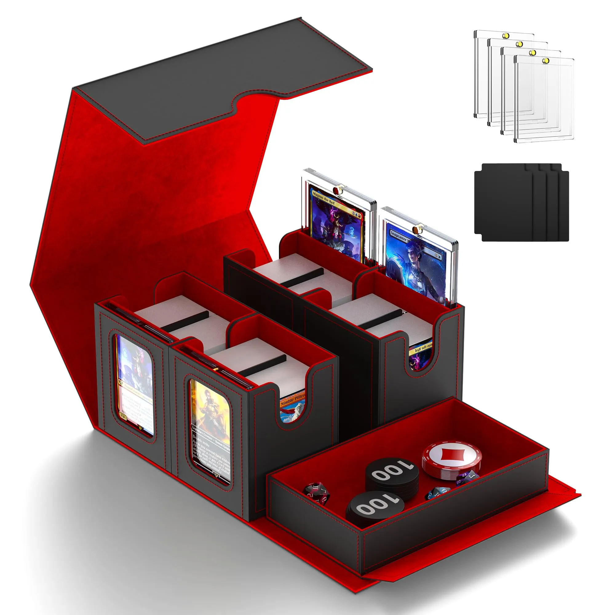 Cordv 5-in-1 Commander Deck Box for MTG, TCG, PTCG, YugiOh (Red) - immagine 1