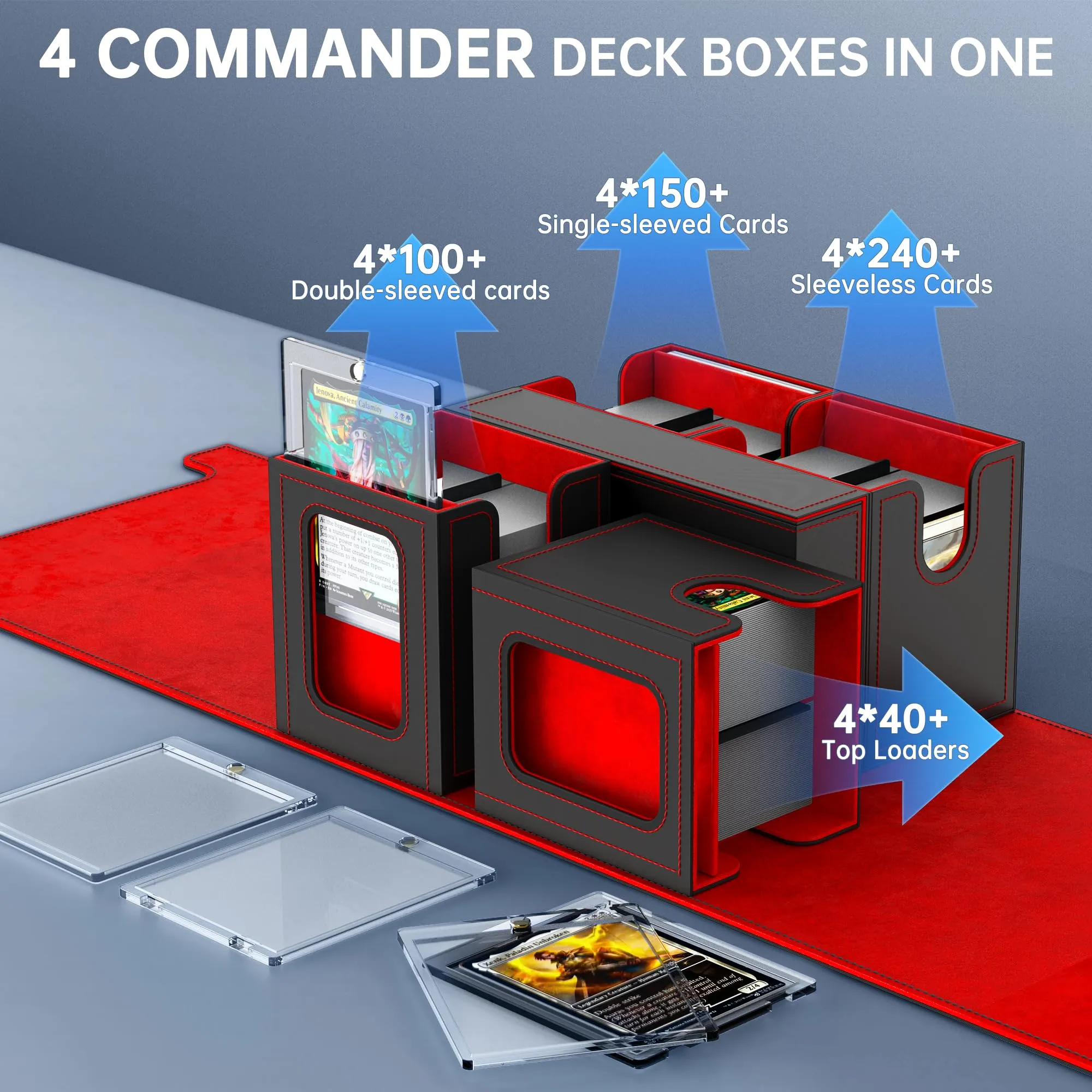 Cordv 5-in-1 Commander Deck Box for MTG, TCG, PTCG, YugiOh (Red) - immagine 2
