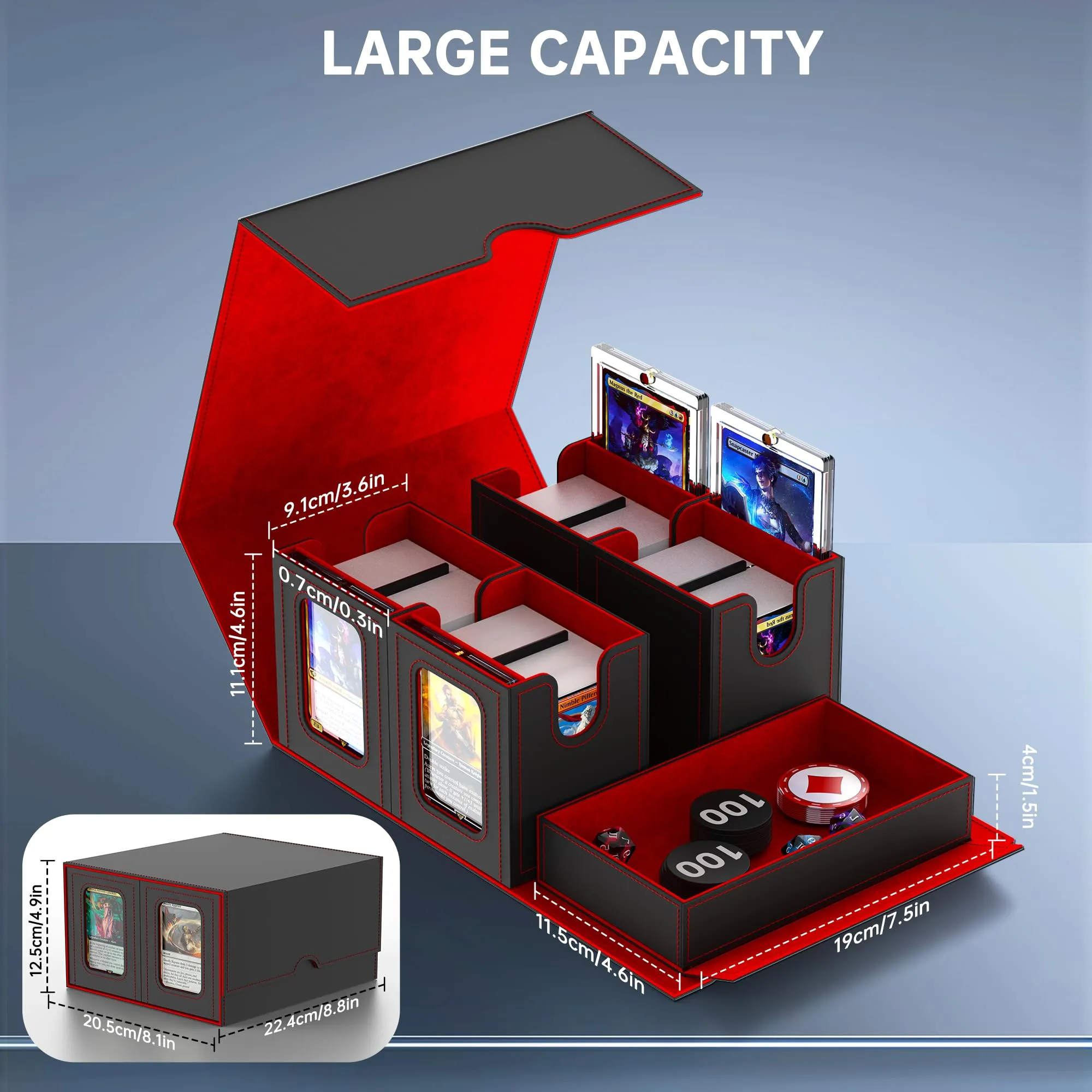 Cordv 5-in-1 Commander Deck Box for MTG, TCG, PTCG, YugiOh (Red) - immagine 6