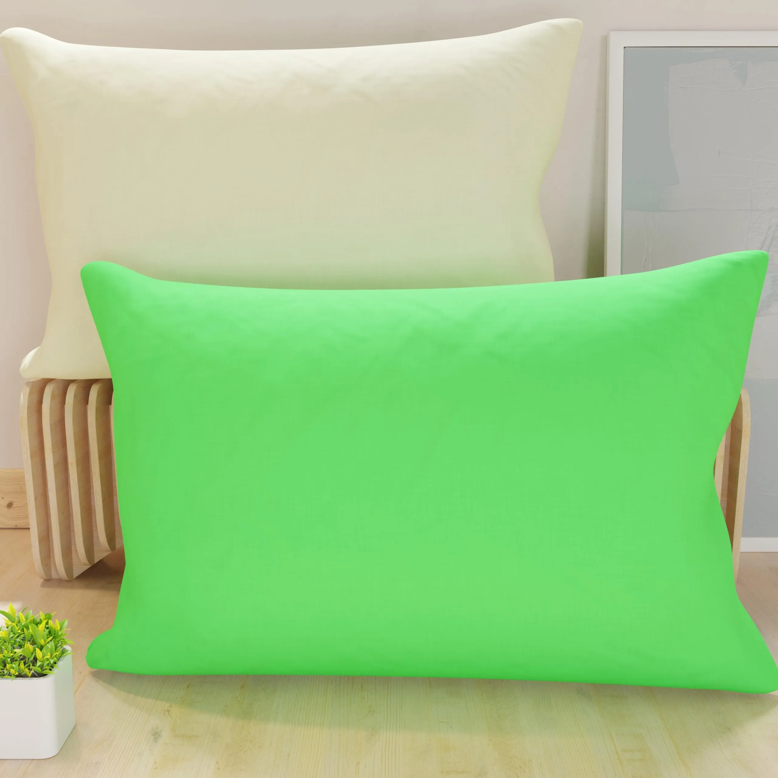 PETTI Artigiani Italiani Coppia di Federe Cuscino 60x40 cm in Microfibra Double Face Verde Mela Panna, Set di 2 - immagine 1