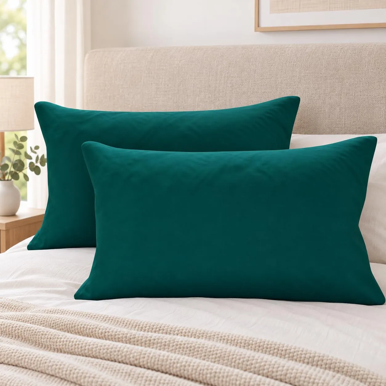 PETTI Artigiani Italiani - Coppia di Federe Cuscino 60x40 cm in Microfibra, Tinta Unita Ottanio, Set di 2 - immagine 2