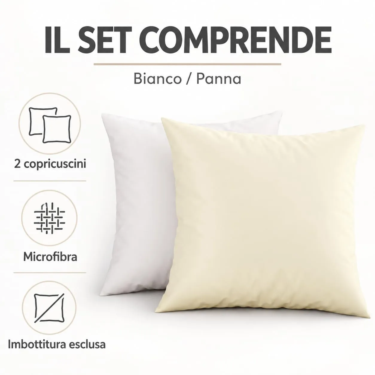 PETTI Artigiani Italiani Coppia di Federe Cuscino 35x35 cm in Microfibra Double Face, Bianco Panna, Set di 2 - immagine 5