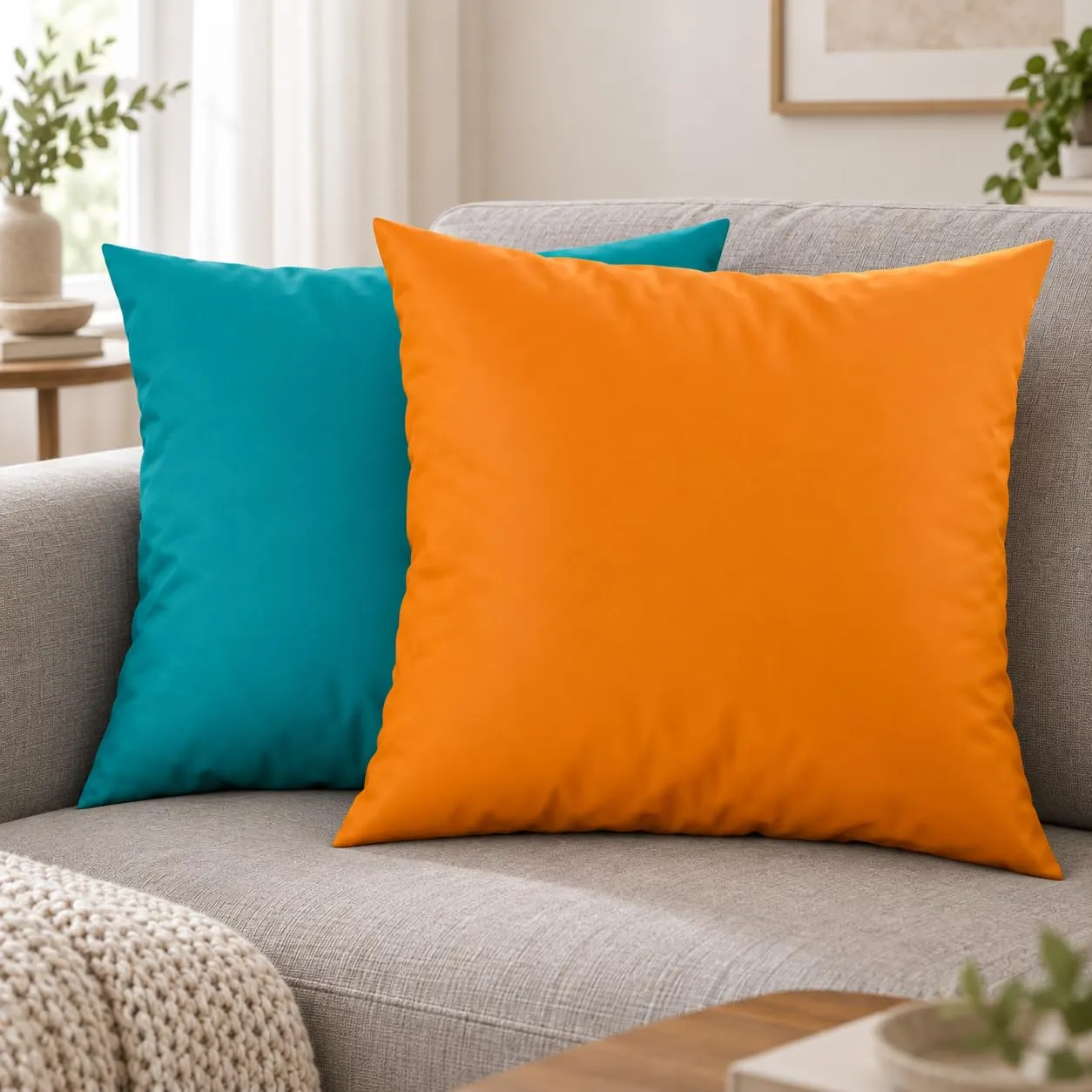 PETTI Artigiani Italiani Coppia di Federe Cuscino 30x30 cm in Microfibra Double Face Arancione Tiffany, Set di 2 - immagine 2