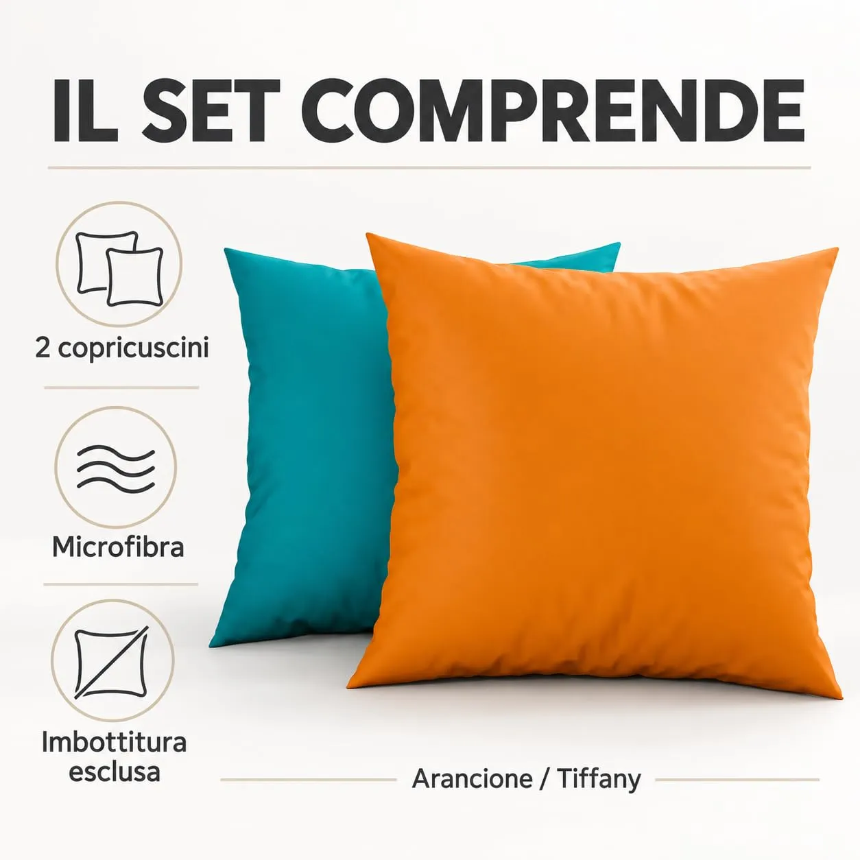 PETTI Artigiani Italiani Coppia di Federe Cuscino 30x30 cm in Microfibra Double Face Arancione Tiffany, Set di 2 - immagine 5