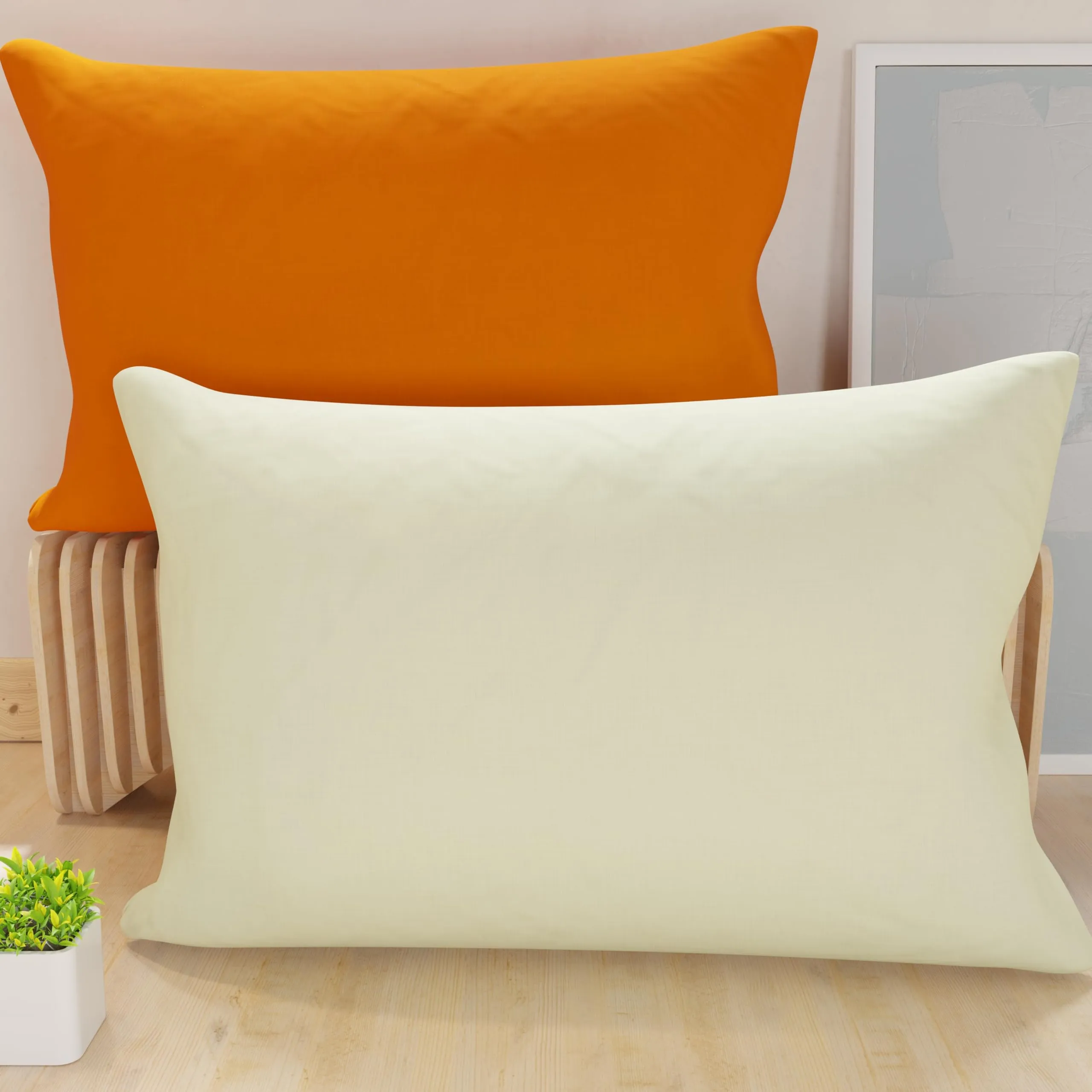 PETTI Artigiani Italiani Coppia di Federe Cuscino 80x50 cm in Microfibra Double Face Arancione Panna, Set di 2 - immagine 1