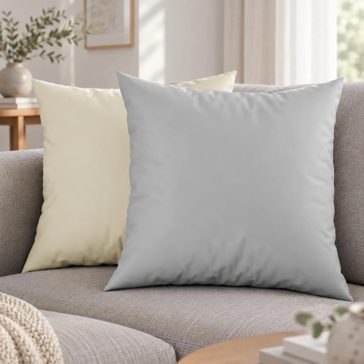 PETTI Artigiani Italiani Coppia di Federe Cuscino 60x60 cm in Microfibra Double Face Panna Grigio Chiaro, Set di 2 - immagine 2