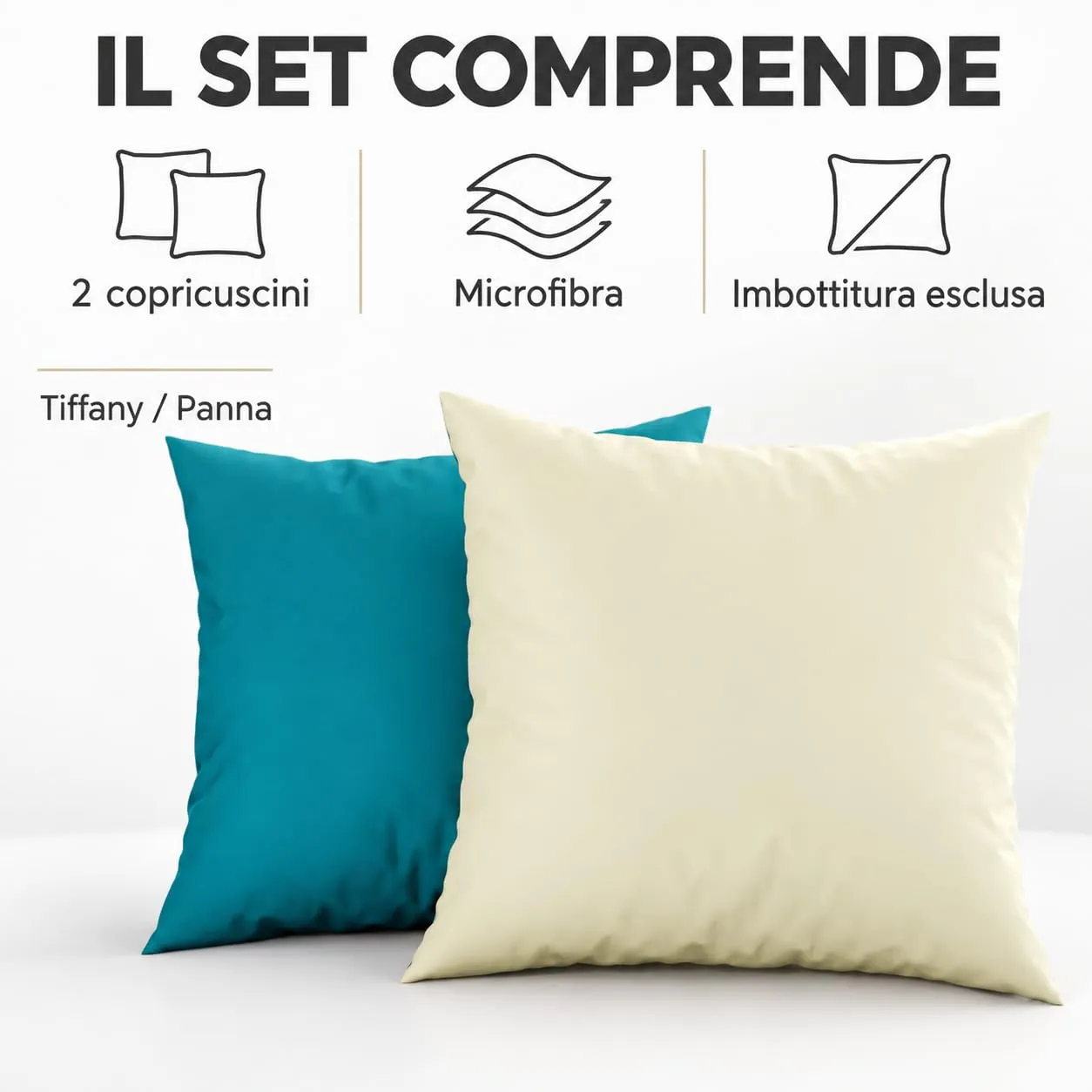 PETTI Artigiani Italiani Coppia di Federe Cuscino 80x80 cm in Microfibra Double Face Tiffany Panna, Set di 2 - immagine 5