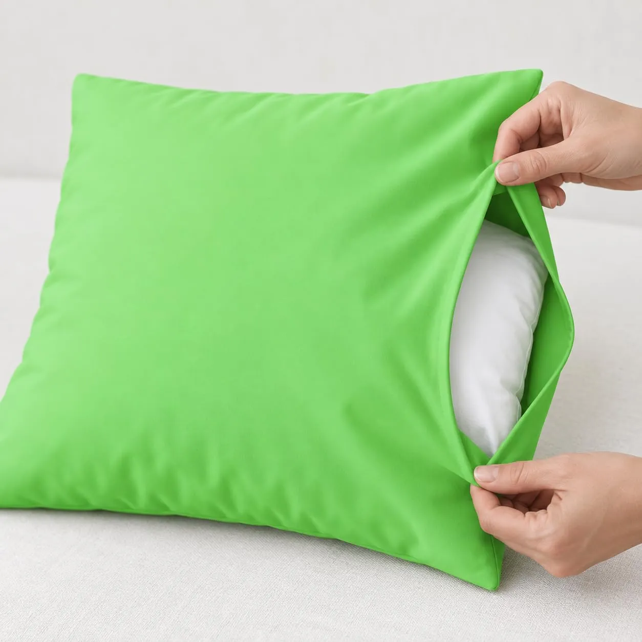 PETTI Artigiani Italiani Coppia di Federe Cuscino 30x30 cm in Microfibra Double Face Verde Mela Panna, Set di 2 - immagine 6