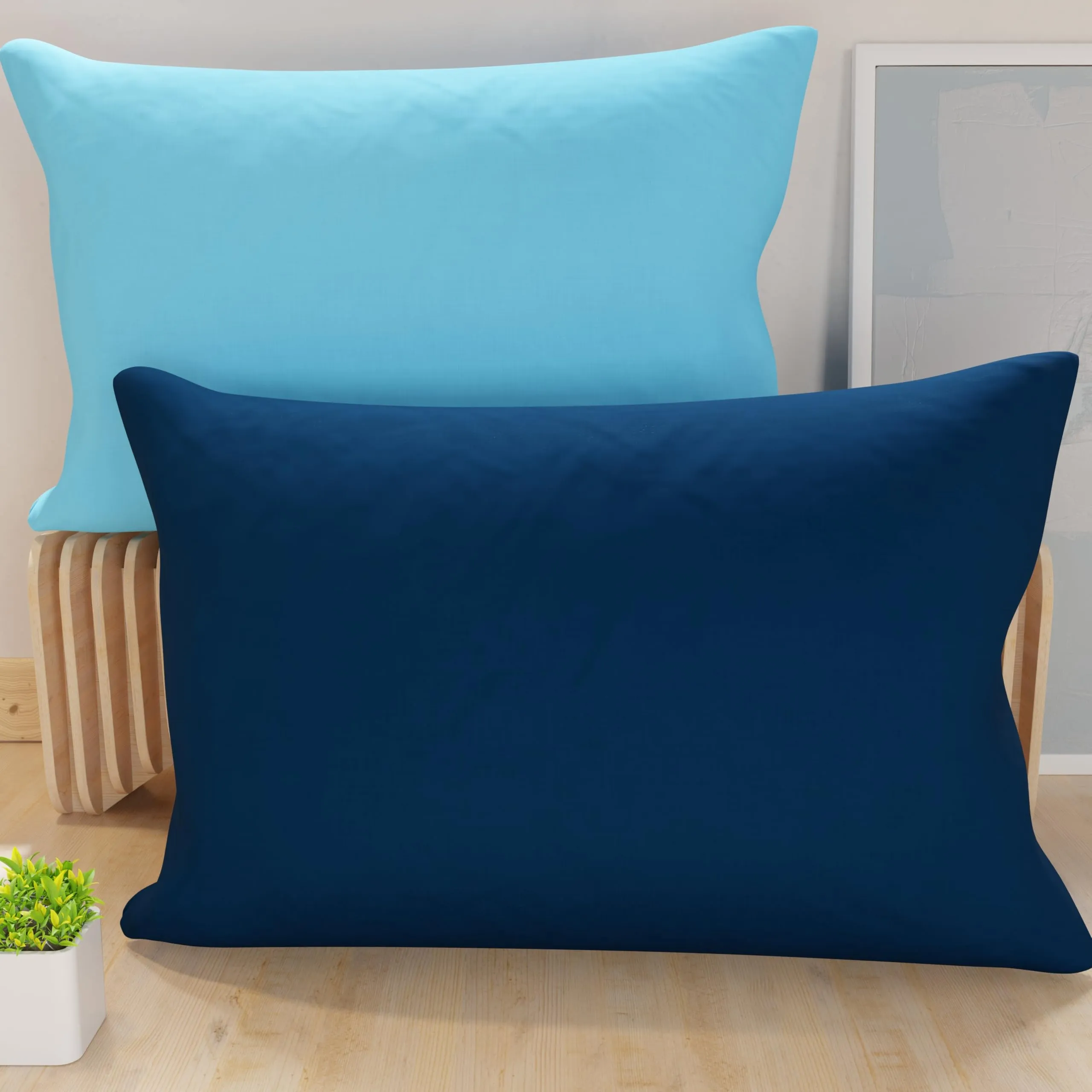 PETTI Artigiani Italiani Coppia di Federe Cuscino 80x50 cm in Microfibra Double Face Azzurro Blu, Set 2 - immagine 1