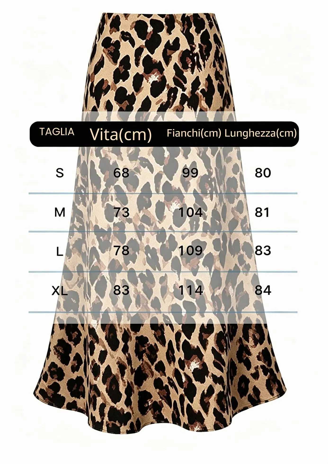 Vossmi Donna Gonna Lunga Vita Alta in Raso Svasata Leopardo, S - immagine 6