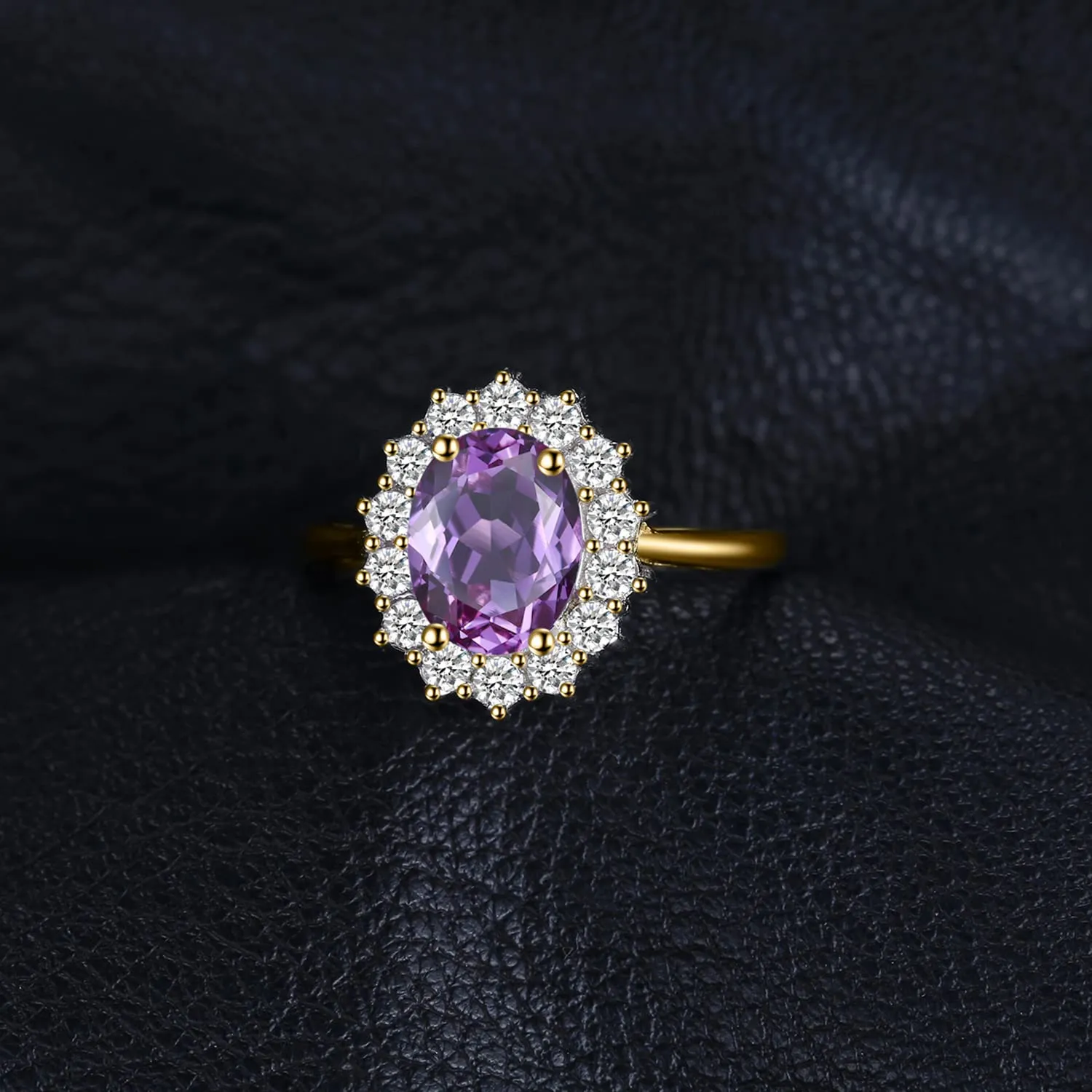JewelryPalace Anello Halo Donna placcato oro giallo 14K con Amethyst Colored Cubic Zirconia Ovale - immagine 5