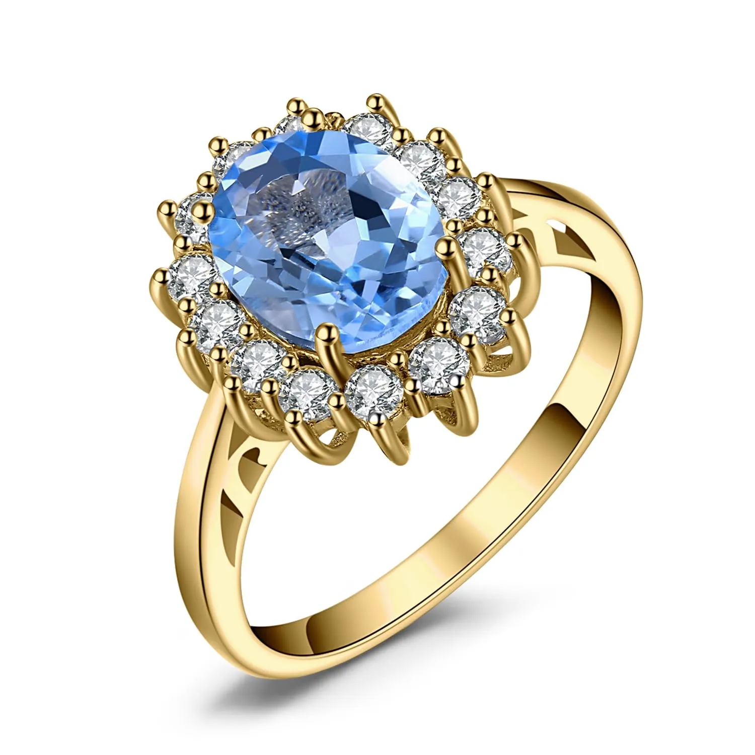 JewelryPalace Anello Halo Donna placcato oro giallo 14K Sky Blue Colored Created Spinel, Misura 19.5 - immagine 1