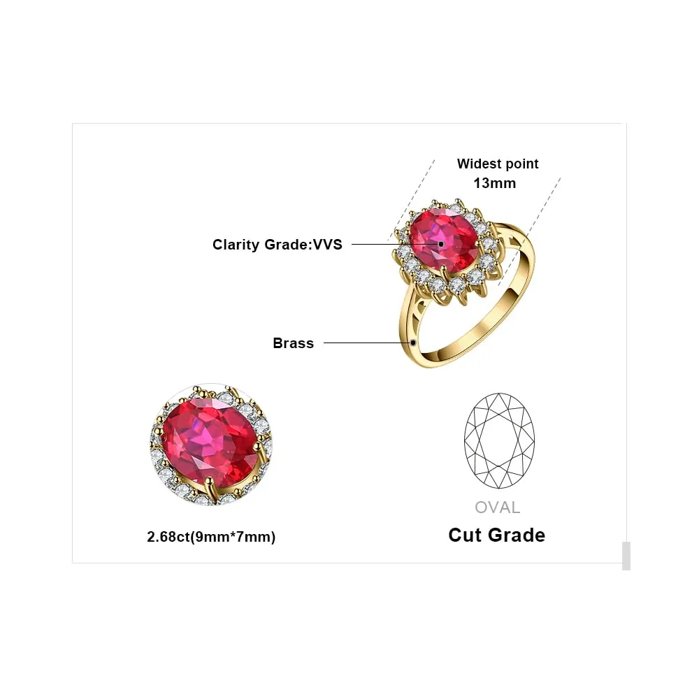 JewelryPalace Anello Halo Donna placcato oro giallo 14K con Rubino Rosso Creato e Zirconi, Pietra Ovale - immagine 2