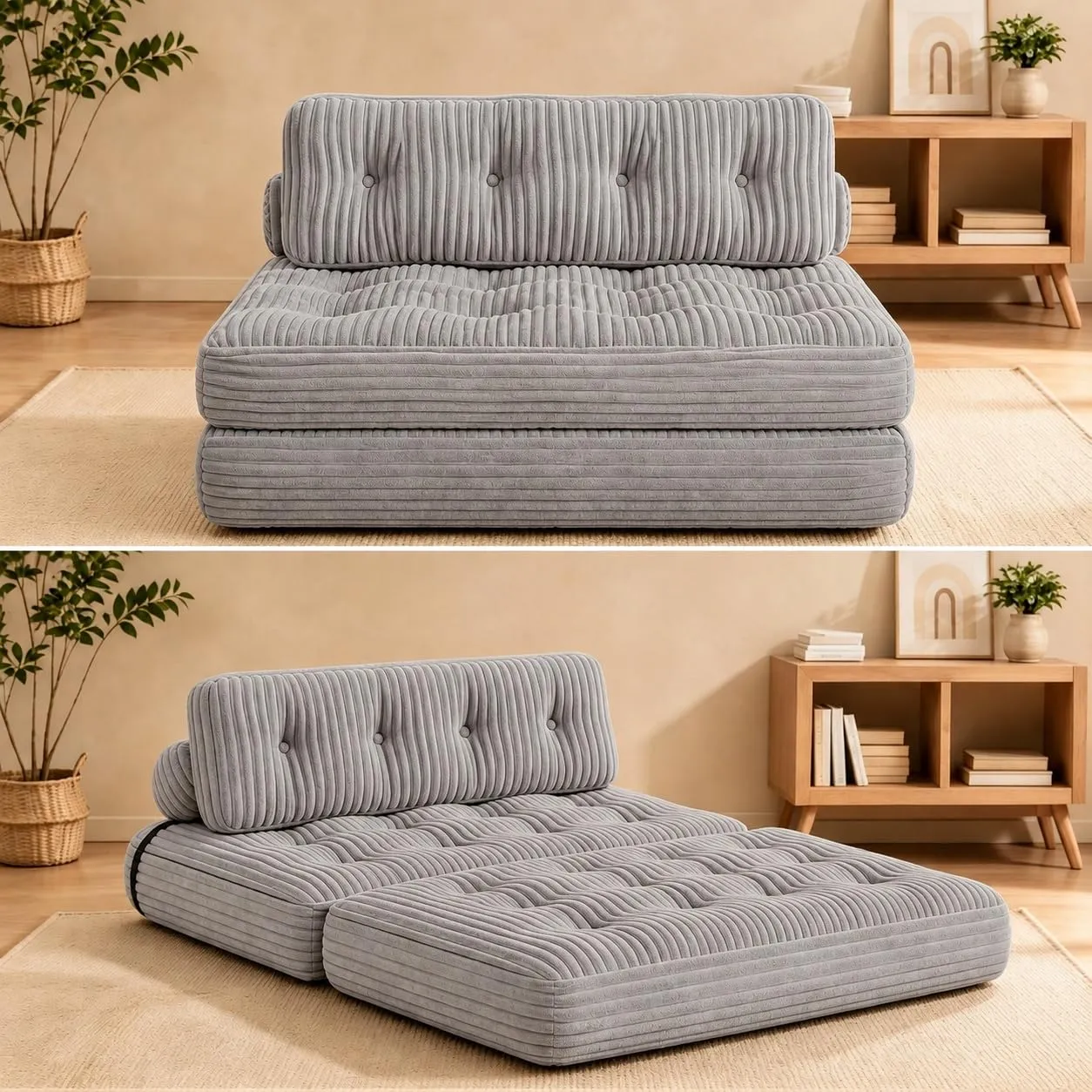 Xbro Divano Letto Matrimoniale 2 Posti Pieghevole, 180x130 cm, Grigio Chiaro - immagine 1