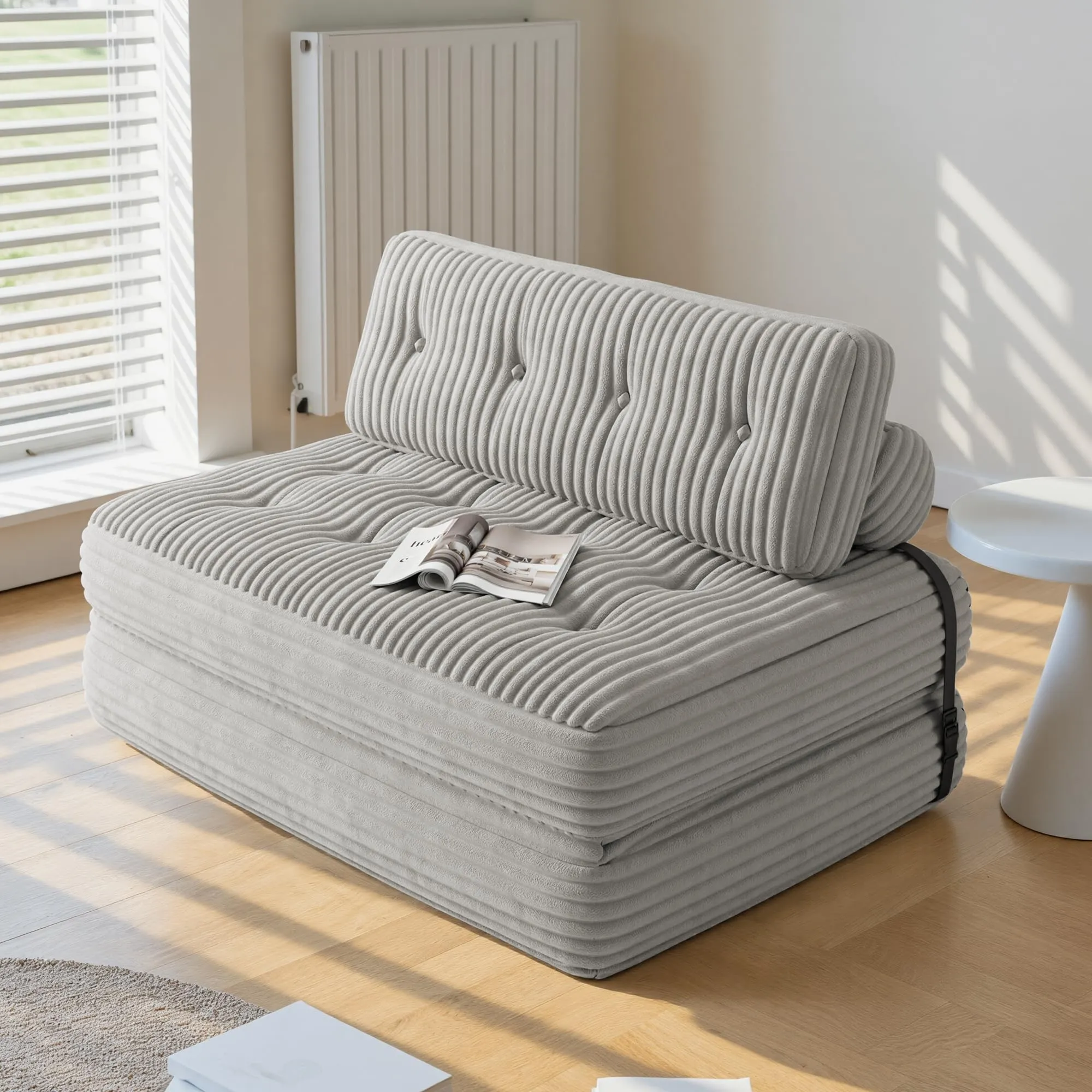 Xbro Divano Letto Matrimoniale 2 Posti Pieghevole, 180x130 cm, Grigio Chiaro - immagine 2