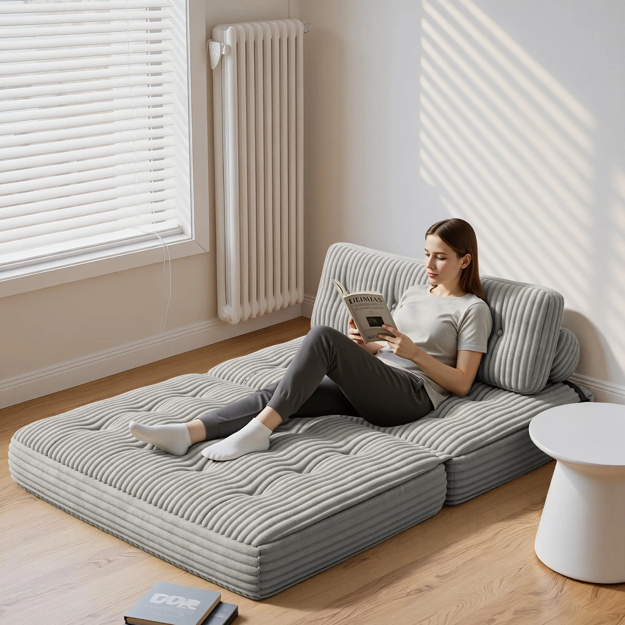 Xbro Divano Letto Matrimoniale 2 Posti Pieghevole, 180x130 cm, Grigio Chiaro - immagine 4