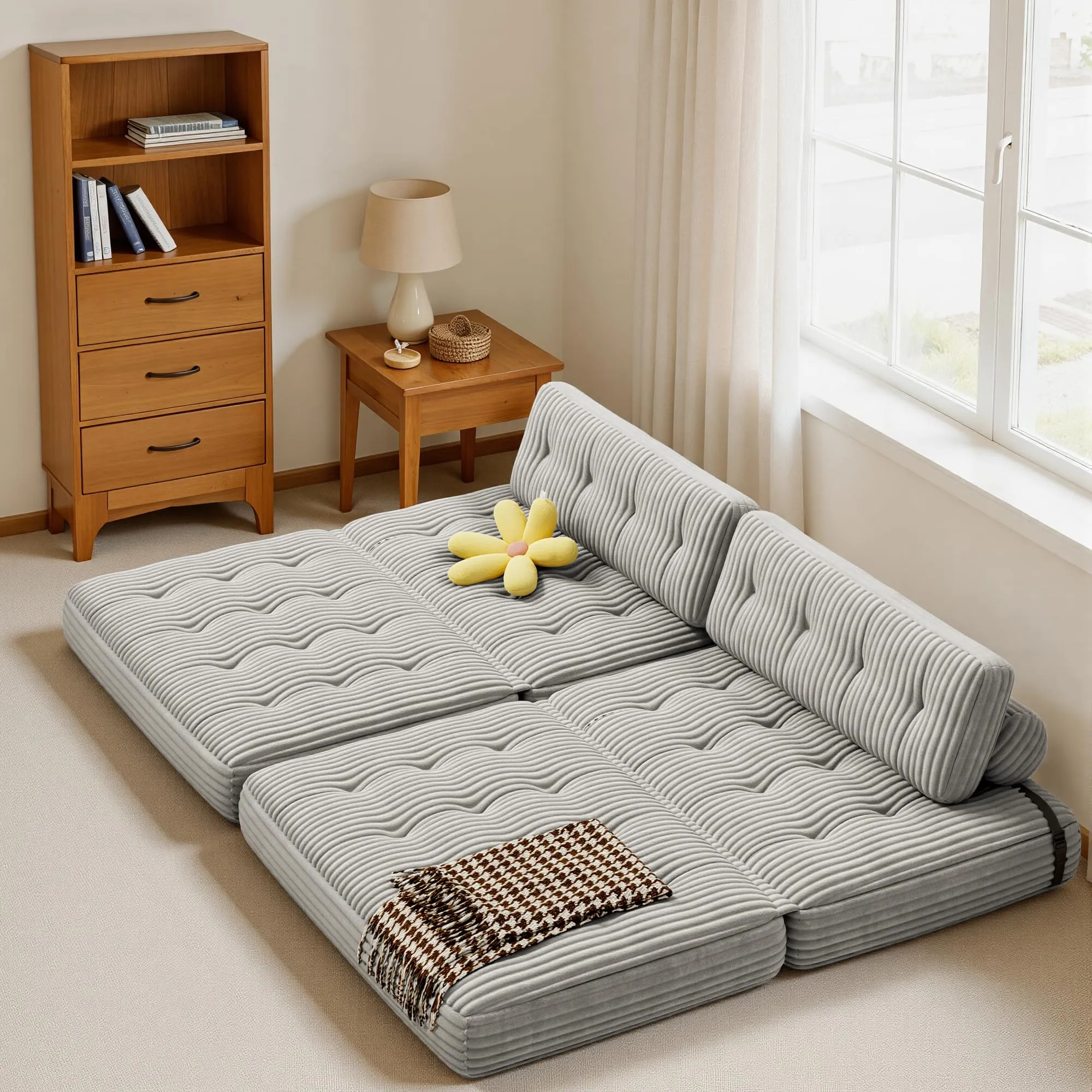 Xbro Divano Letto Matrimoniale 2 Posti Pieghevole, 180x130 cm, Grigio Chiaro - immagine 7