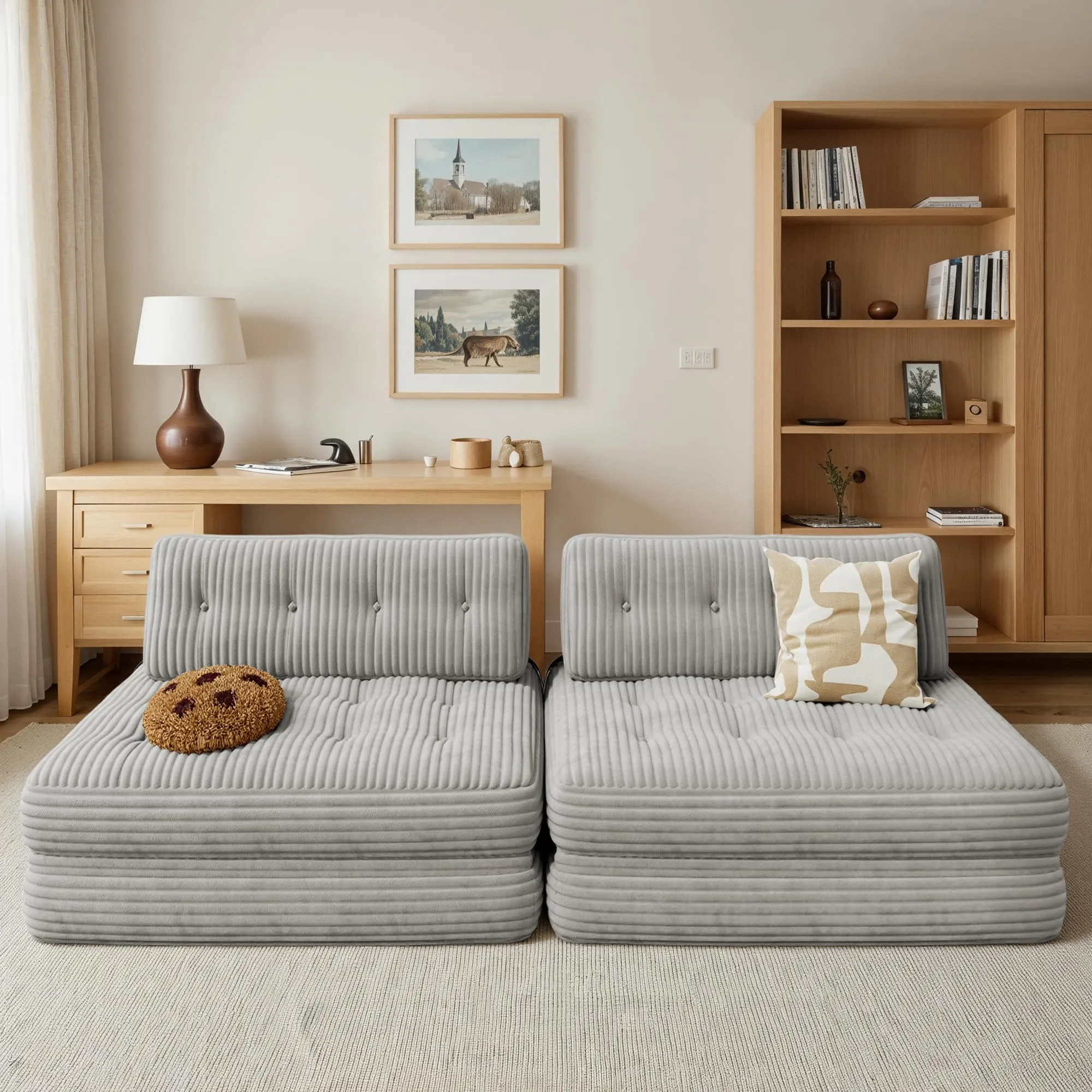 Xbro Divano Letto Matrimoniale 2 Posti Pieghevole, 180x130 cm, Grigio Chiaro - immagine 8