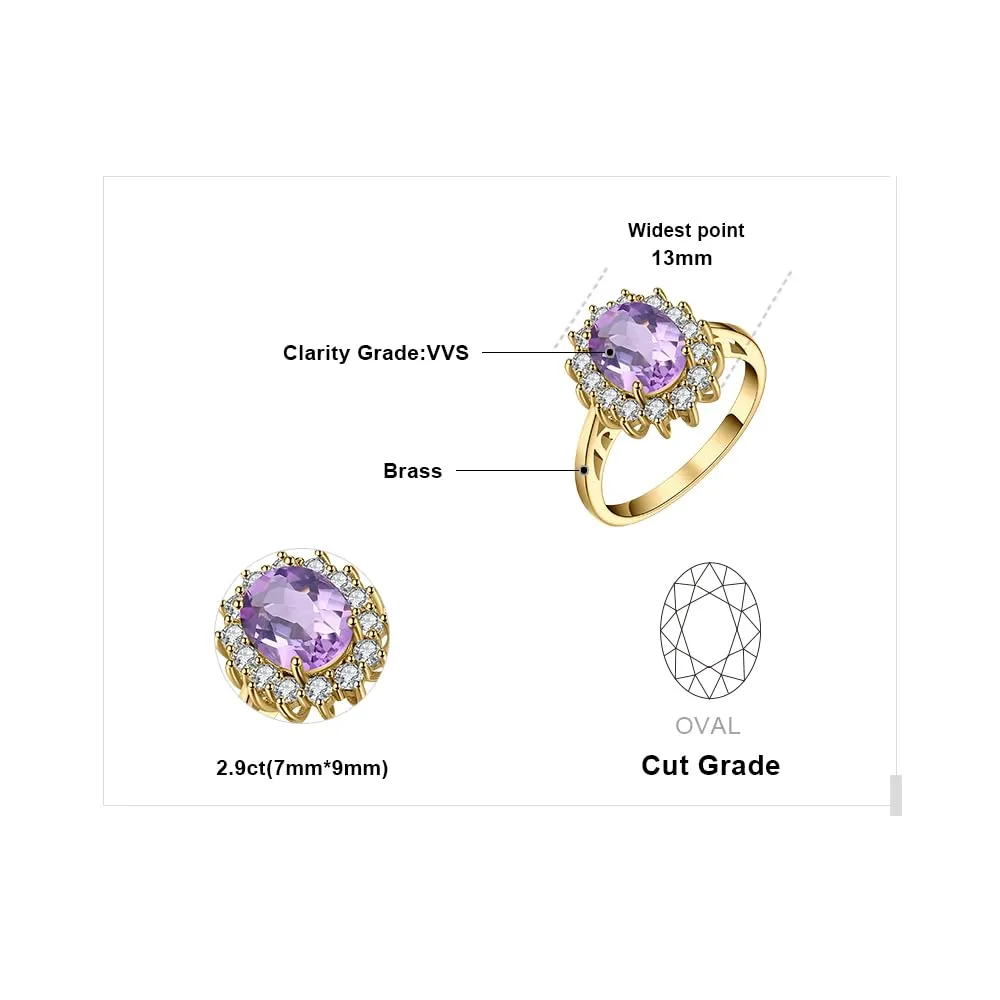 JewelryPalace Anello Halo Donna Placcato Oro Giallo 14K con Amethyst Colored Cubic Zirconia Ovale - immagine 2