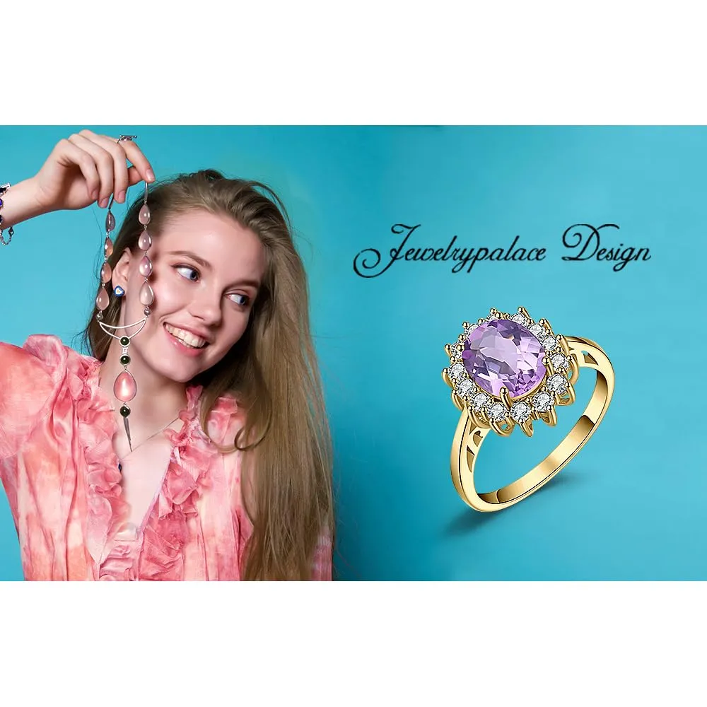 JewelryPalace Anello Halo Donna Placcato Oro Giallo 14K con Amethyst Colored Cubic Zirconia Ovale - immagine 6