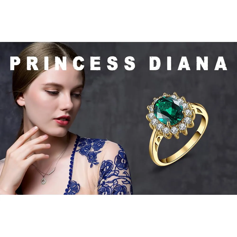 JewelryPalace Anello Halo Donna Placcato Oro Giallo 14K con Smeraldo Verde Simulato e Zirconi, Misura 13 - immagine 6