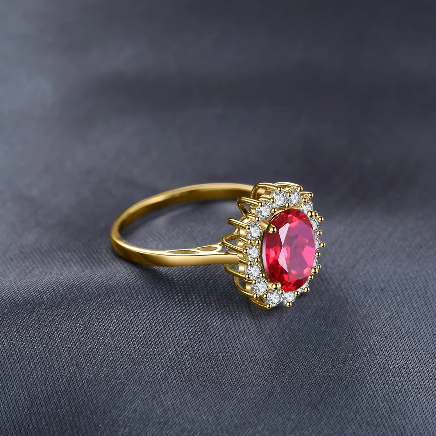 JewelryPalace Anello Halo Donna placcato oro giallo 14K con Rubino Rosso Creato e Zirconi, Misura 10.5 - immagine 5