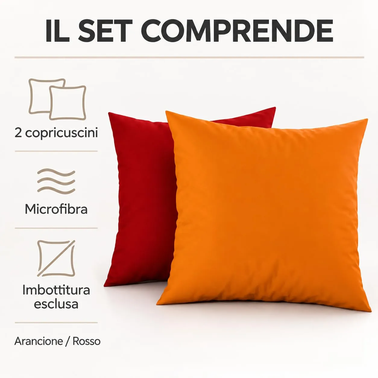 PETTI Artigiani Italiani - Coppia di Federe Cuscino 50x50 cm in Microfibra Double Face, Arancione Rosso, Set 2 - immagine 5