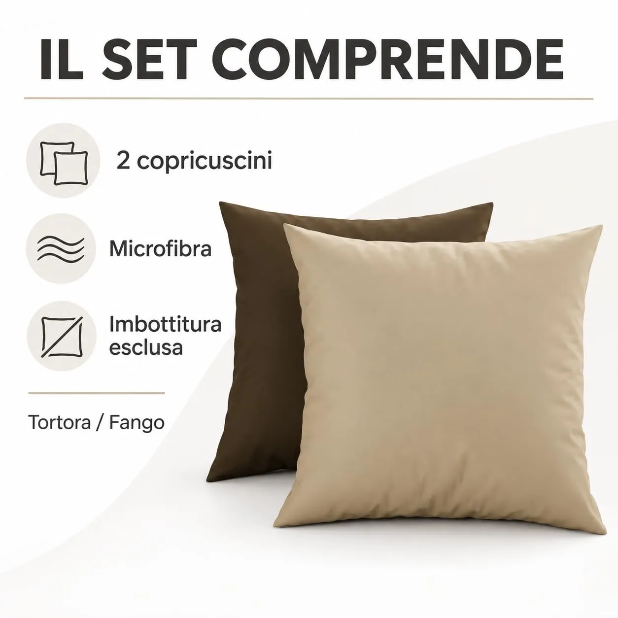 PETTI Artigiani Italiani - Set 2 Federe Cuscino 65x65 cm in Microfibra Double Face, Tortora Fango - immagine 5