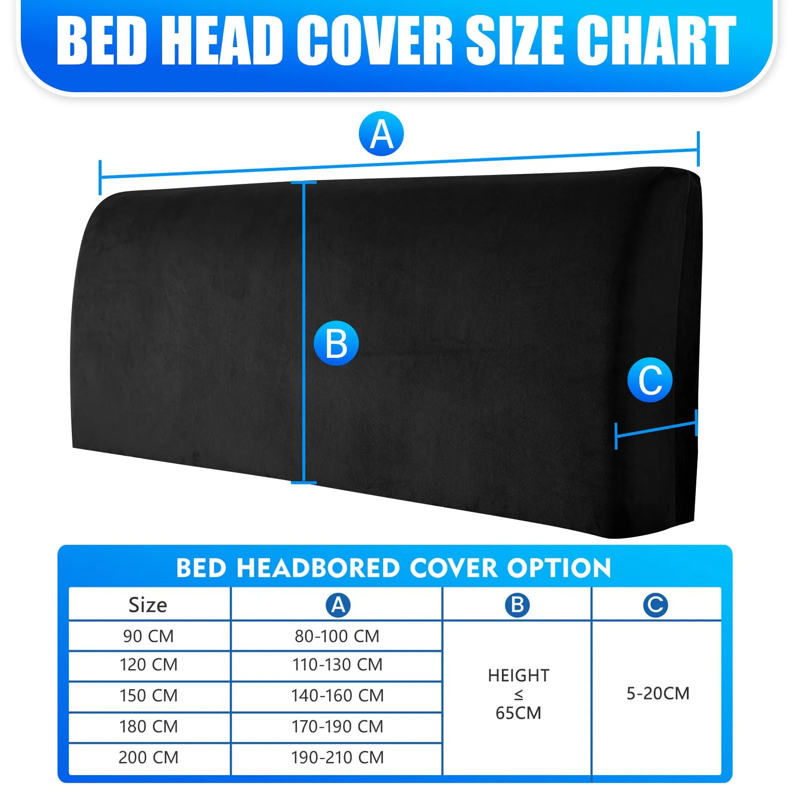 CYCMACO Copri Testata Letto in Velluto Universale 90cm, Nero - immagine 3