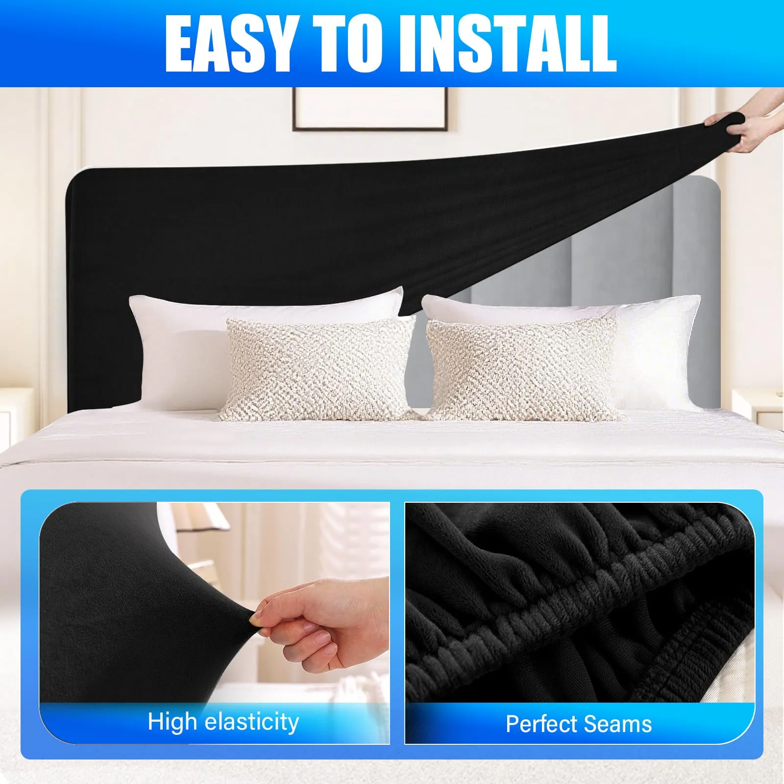 CYCMACO Copri Testata Letto in Velluto Universale 90cm, Nero - immagine 6