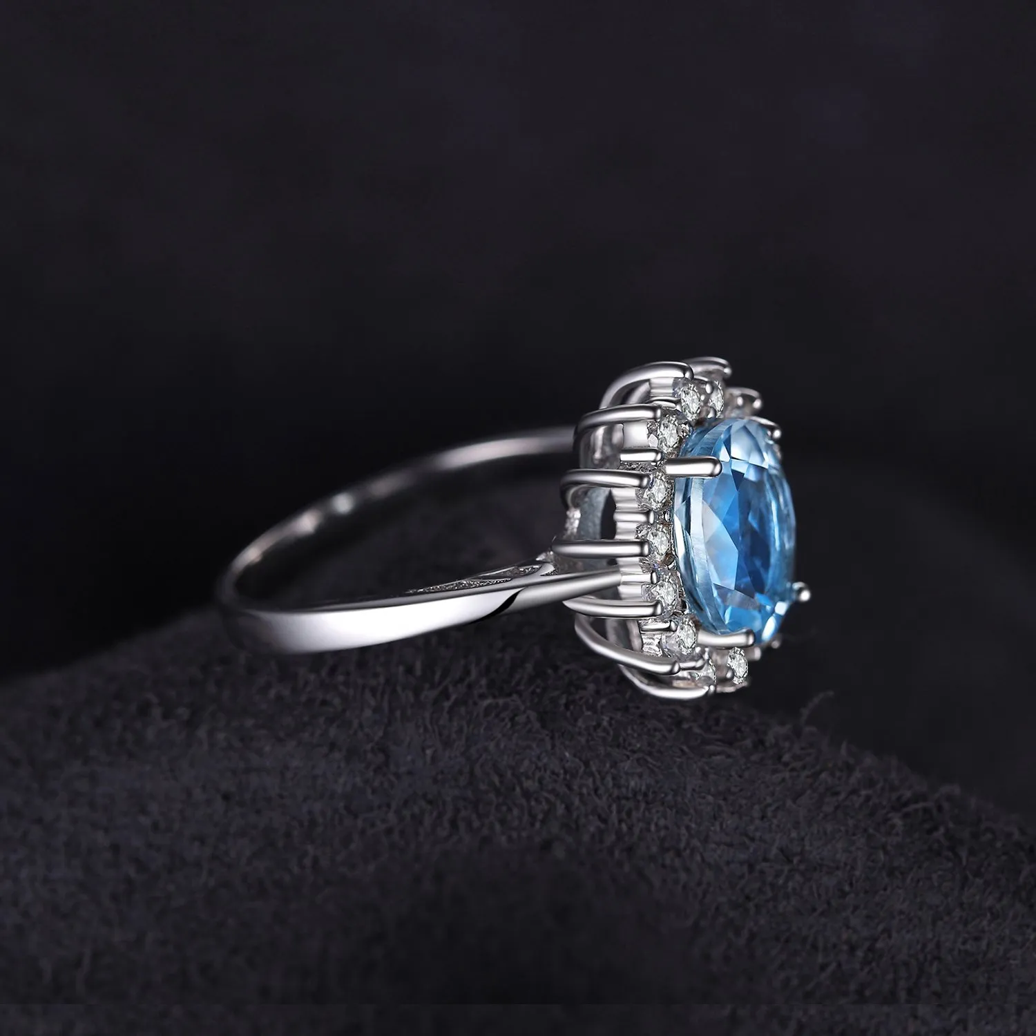JewelryPalace Anello Halo Donna placcato oro bianco 14K con Sky Blue Colored Created Spinel e Zirconi, Misura 13 - immagine 5