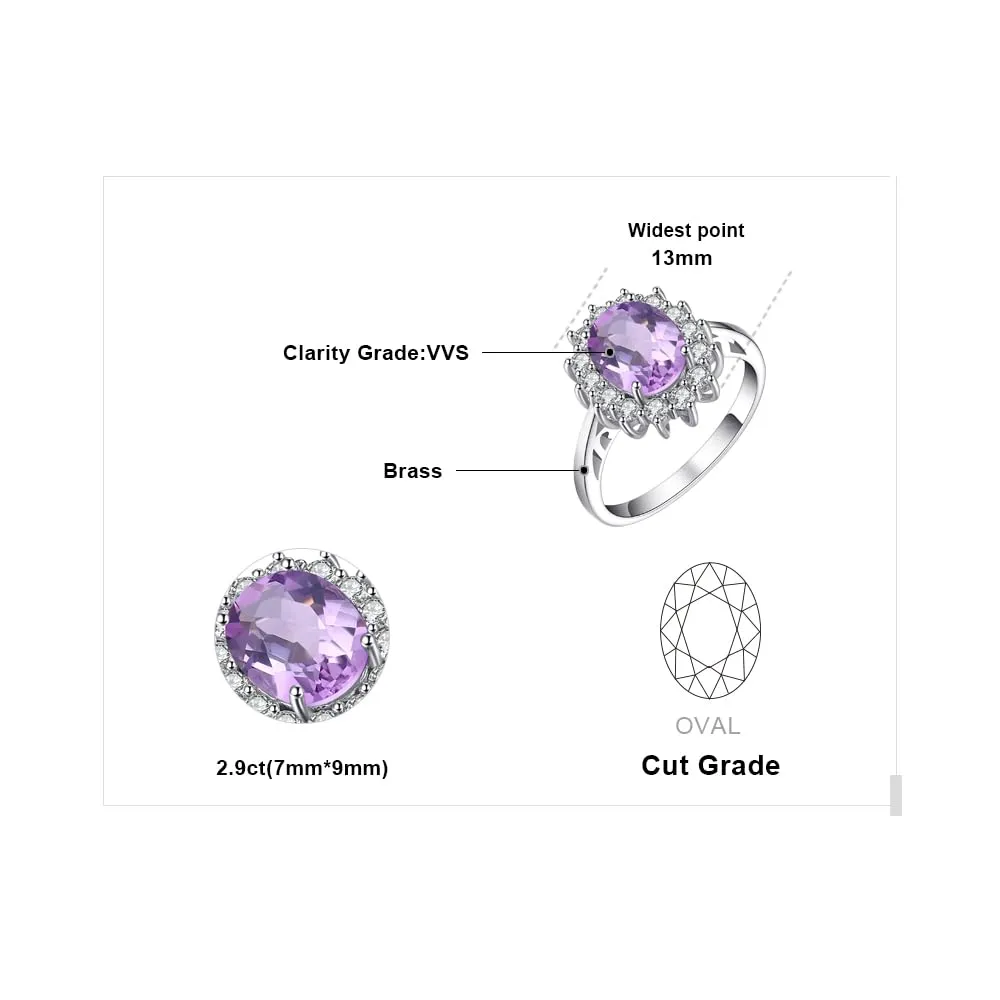 JewelryPalace Anello Halo Donna Placcato Oro Bianco 14K Amethyst Colored Cubic Zirconia, Misura 14.5 - immagine 2