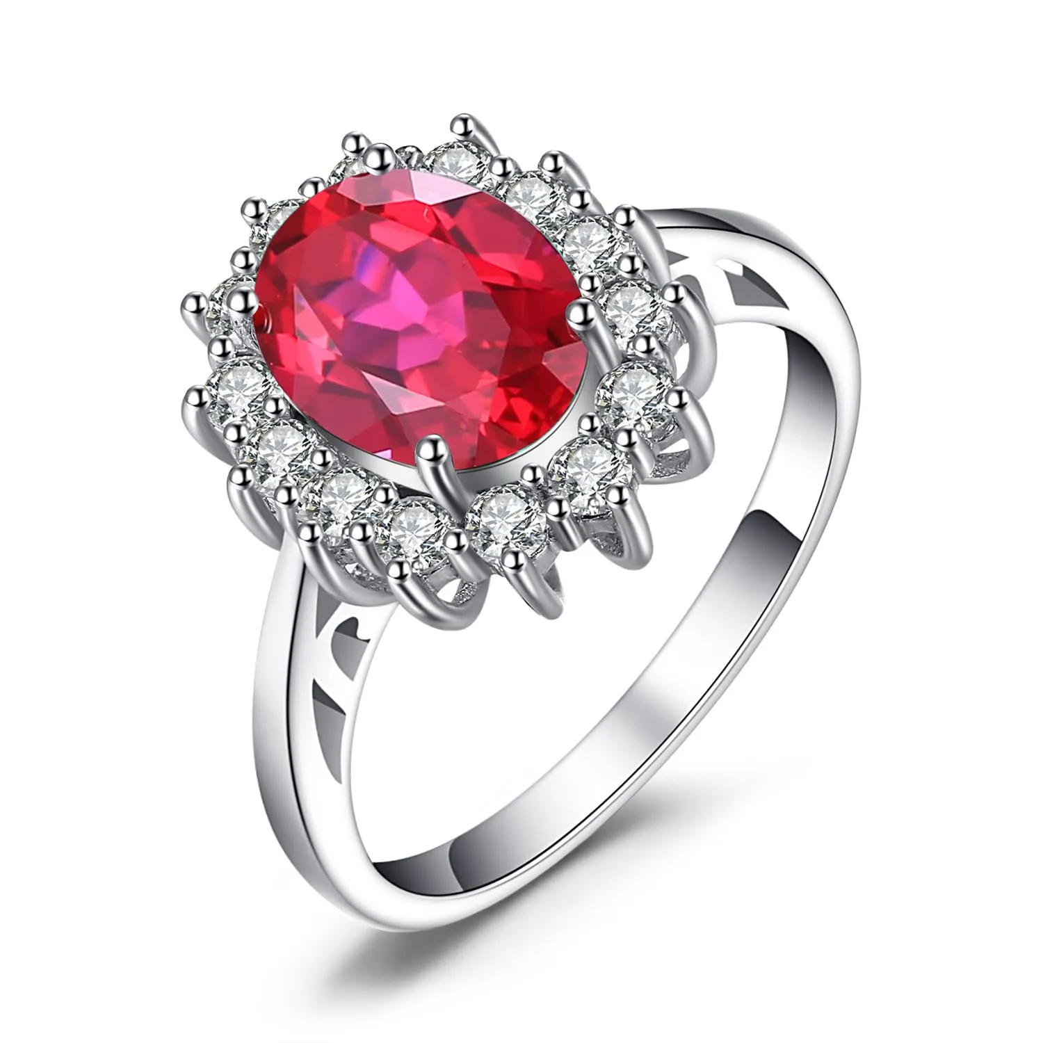 JewelryPalace Anello Halo Donna placcato oro bianco 14K con Rubino Rosso e Zirconi, misura 7 - immagine 1