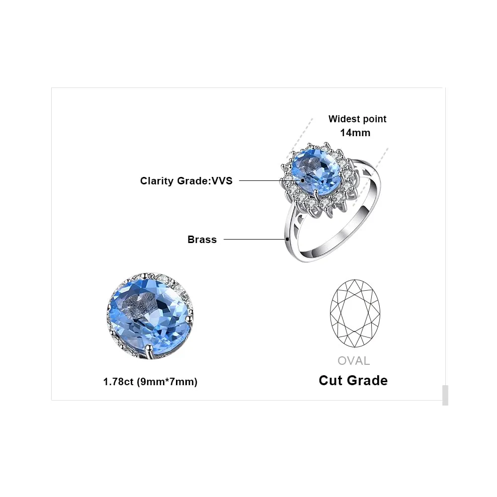 JewelryPalace Anello Halo Donna placcato oro bianco 14K con Sky Blue Created Spinel e Zirconi, Misura 9.5 - immagine 2