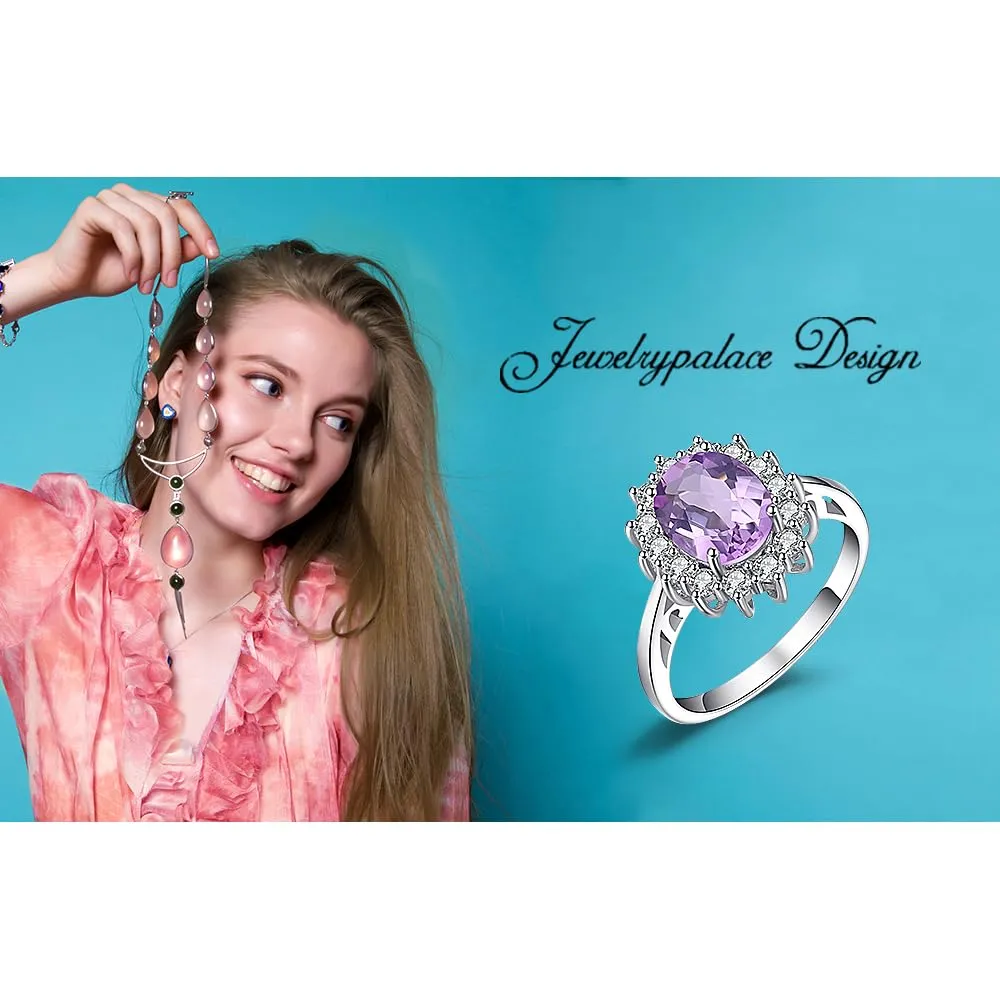 JewelryPalace Anello Halo Donna Placcato Oro Bianco 14K Amethyst Colored Cubic Zirconia Pietra Ovale Misura 21 - immagine 6