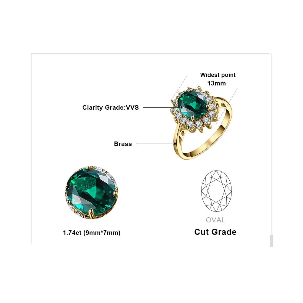 JewelryPalace Anello Halo Donna placcato oro giallo 14K con Smeraldo Verde Simulato e Zirconi, Misura 7 - immagine 2
