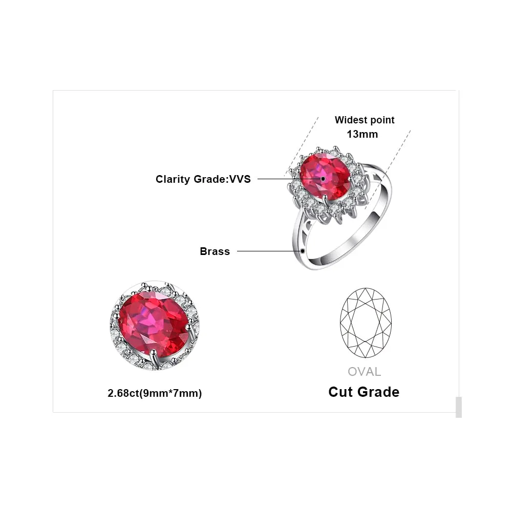 JewelryPalace Anello Halo Donna Placcato Oro Bianco 14K con Rubino Rosso Creato e Zirconi, Misura 11.5 - immagine 2