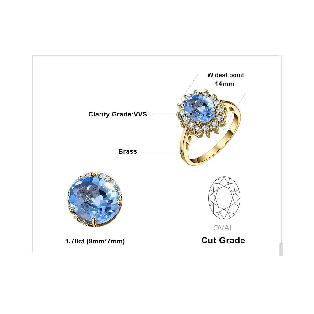 JewelryPalace Anello Halo Donna placcato oro giallo 14K con Sky Blue Created Spinel e Zirconi - immagine 2