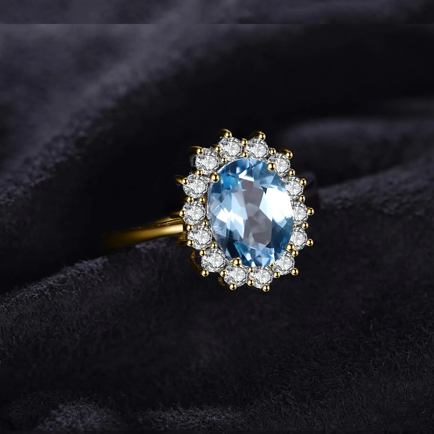JewelryPalace Anello Halo Donna placcato oro giallo 14K con Sky Blue Created Spinel e Zirconi - immagine 3